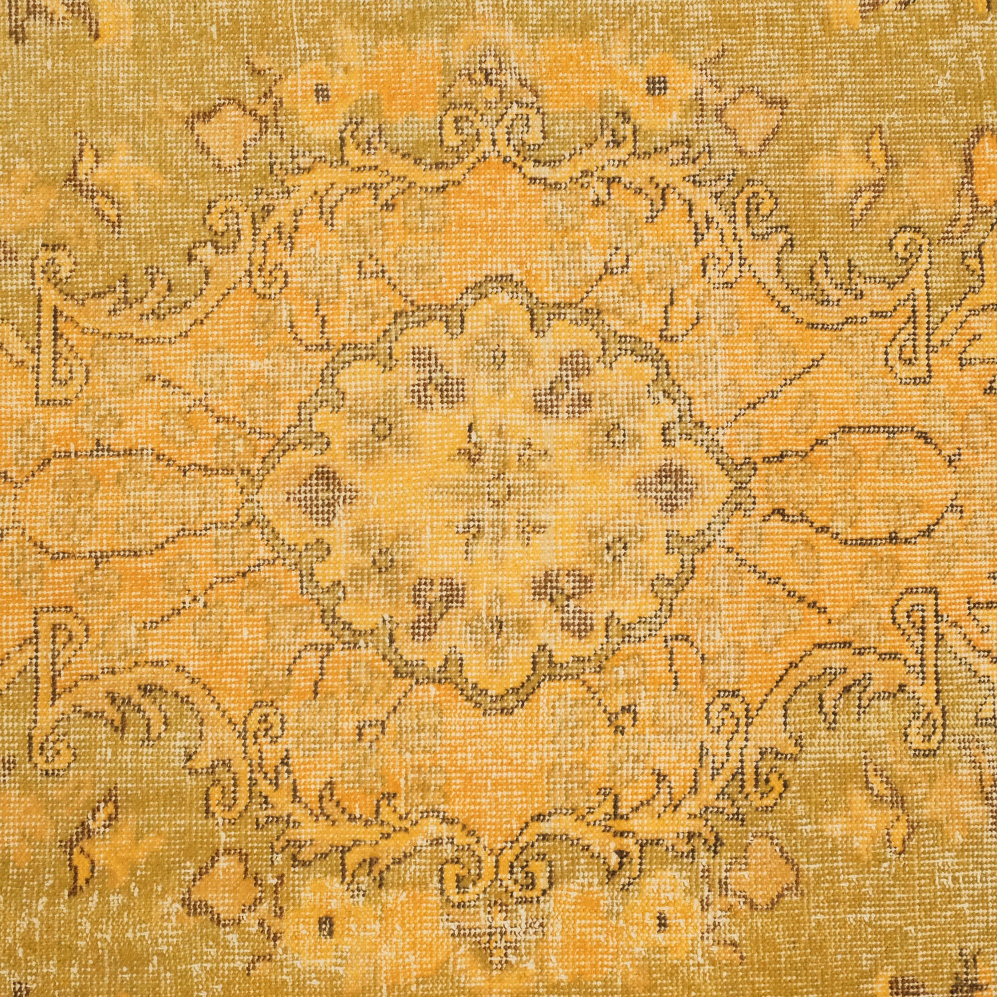 Hand-Woven Vintage Patterned Classic Yellow Wool Carpet