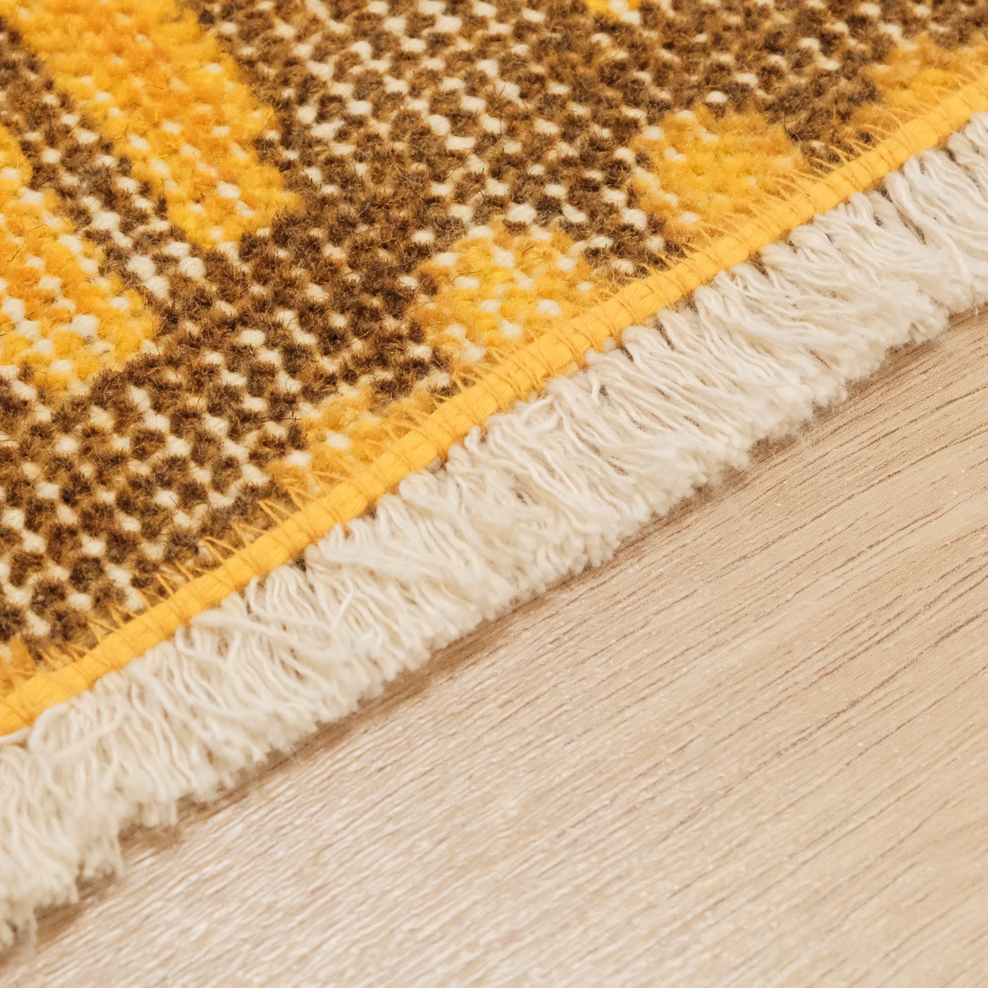 Hand-Woven Vintage Patterned Classic Yellow Wool Carpet