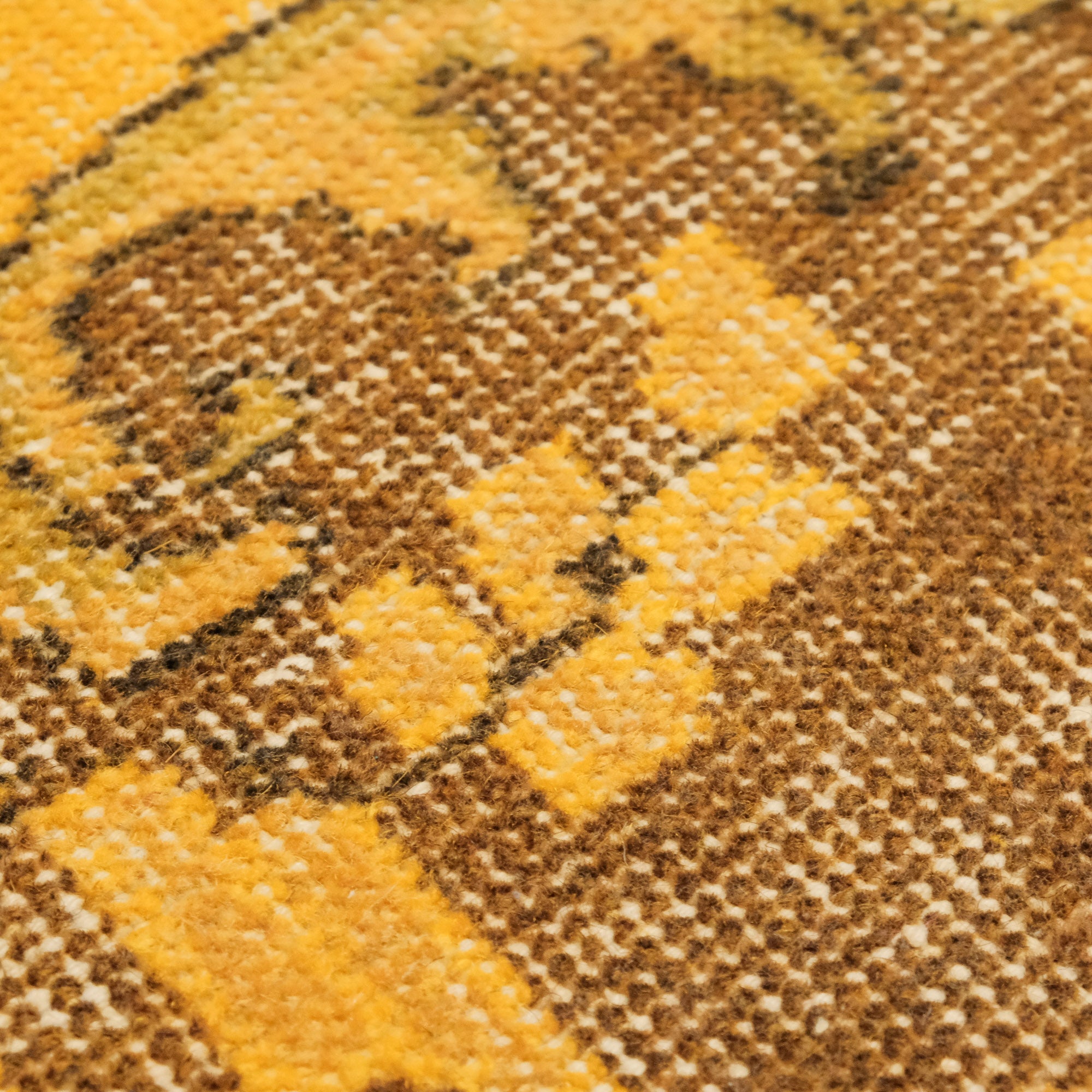 Hand-Woven Vintage Patterned Classic Yellow Wool Carpet