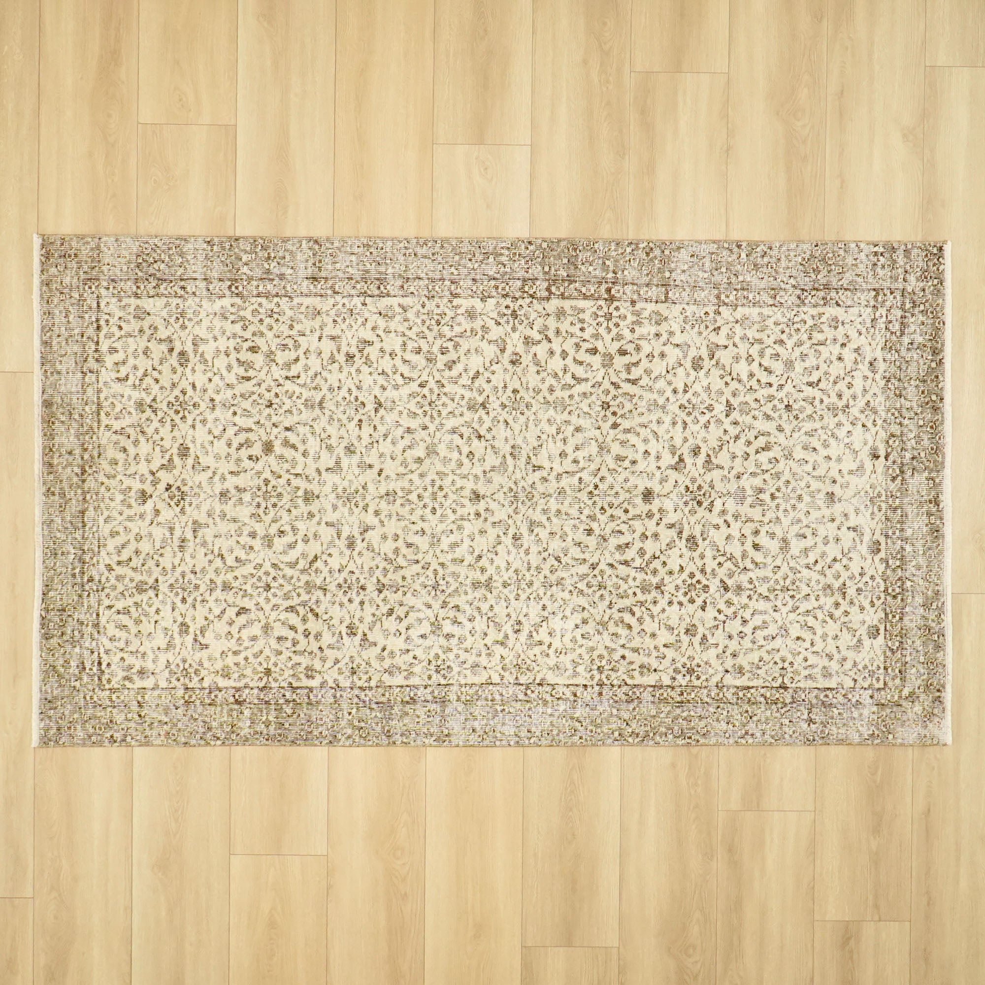 Hand Woven Vintage Patterned Cream Wool Carpet