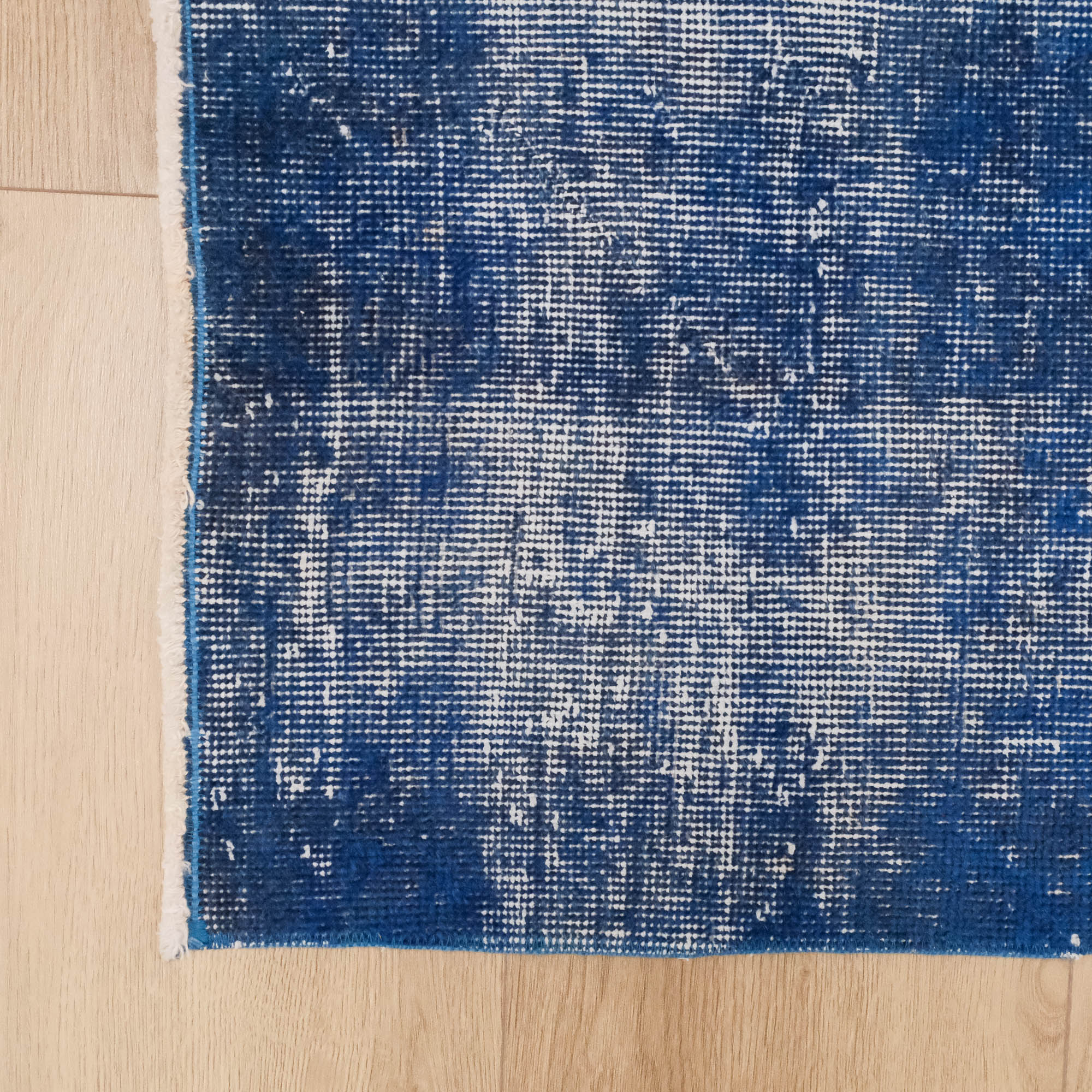 Hand-Woven Vintage Patterned Navy Blue Wool Carpet