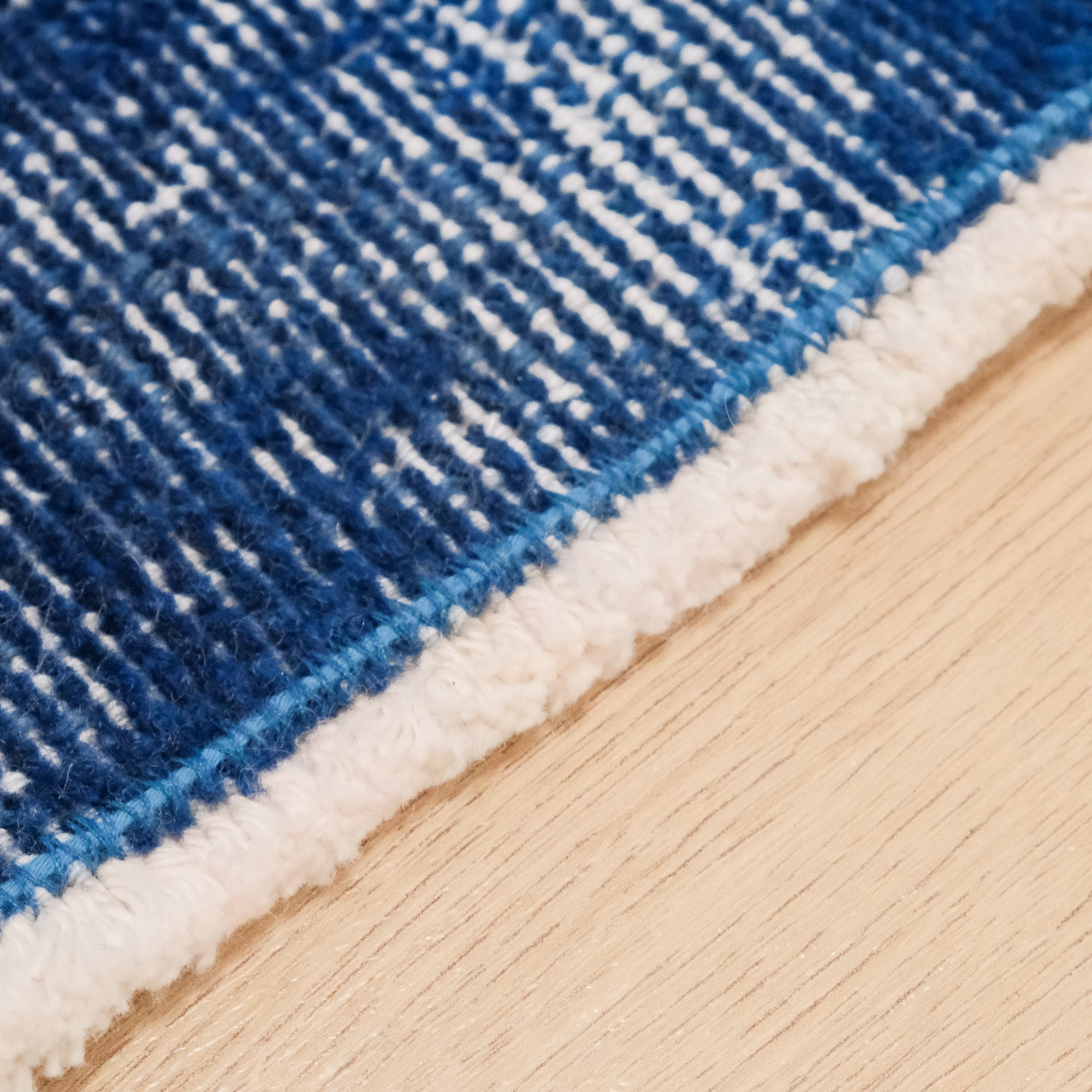 Hand-Woven Vintage Patterned Navy Blue Wool Carpet