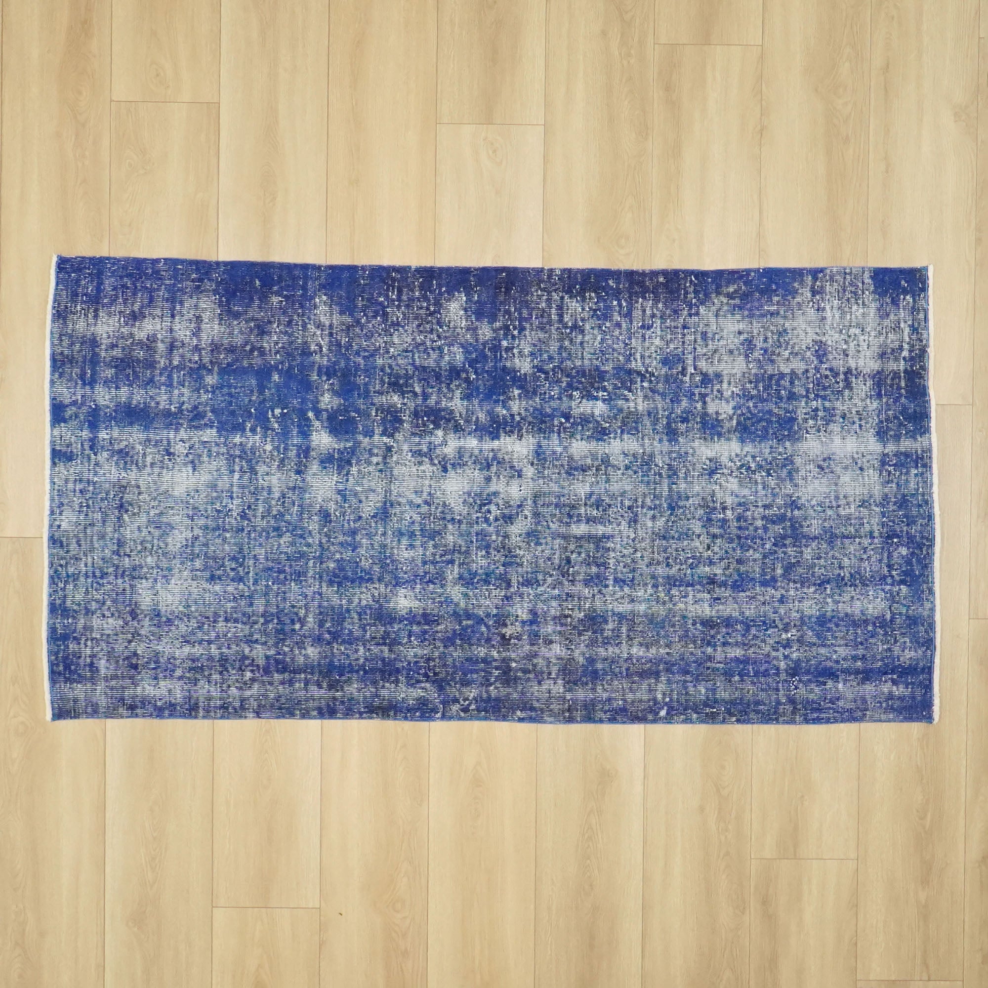 Hand-Woven Vintage Patterned Navy Blue Wool Carpet