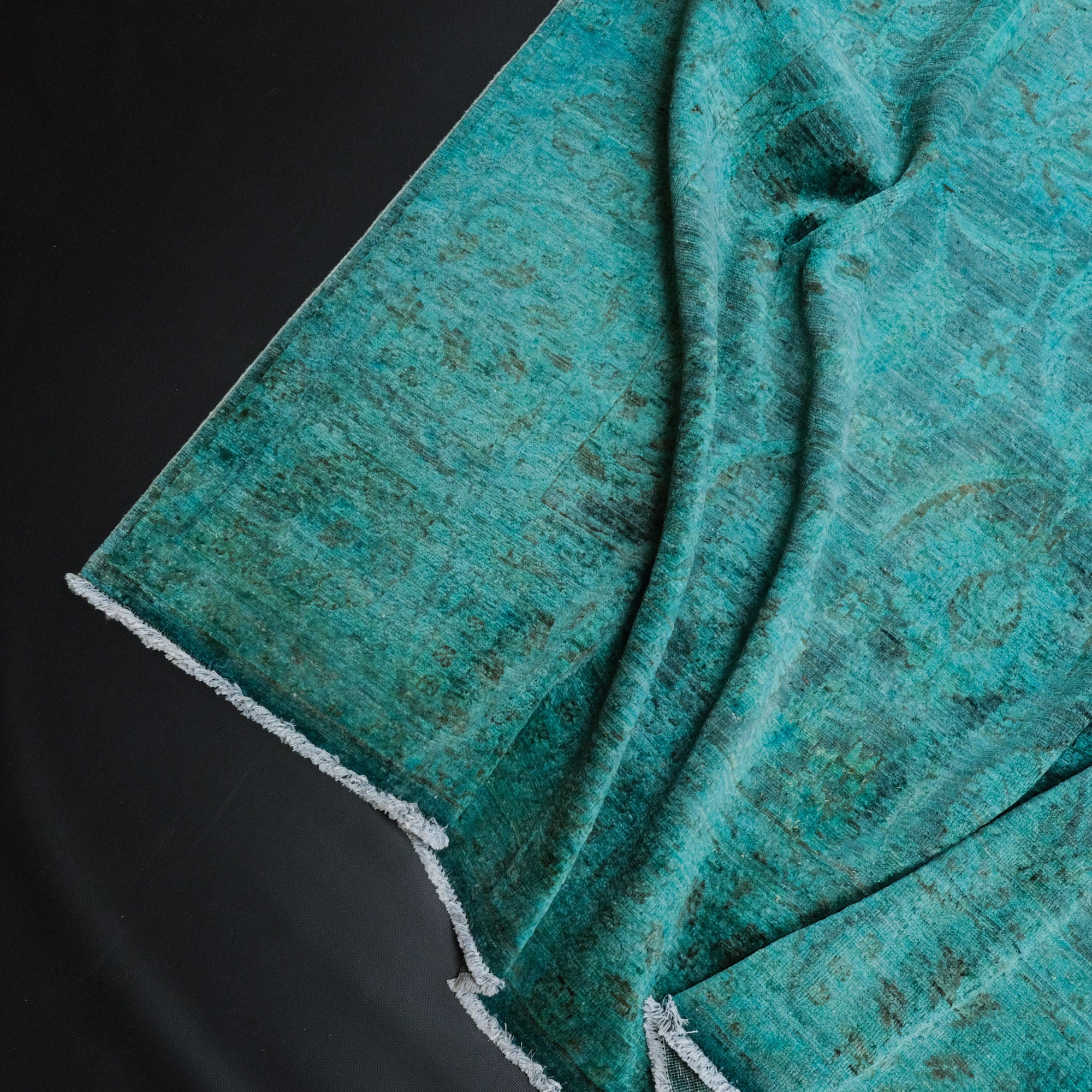 Hand Woven Vintage Patterned Blue Wool Carpet