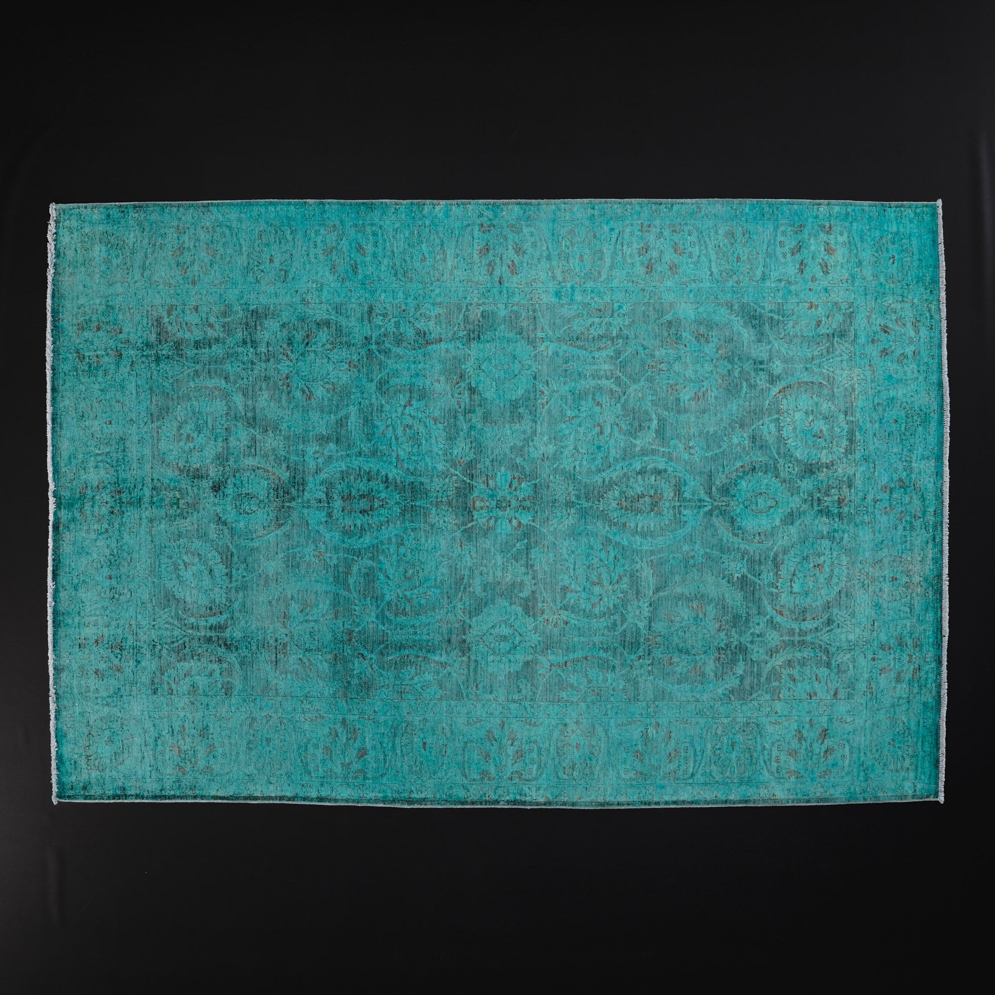 Hand Woven Vintage Patterned Blue Wool Carpet