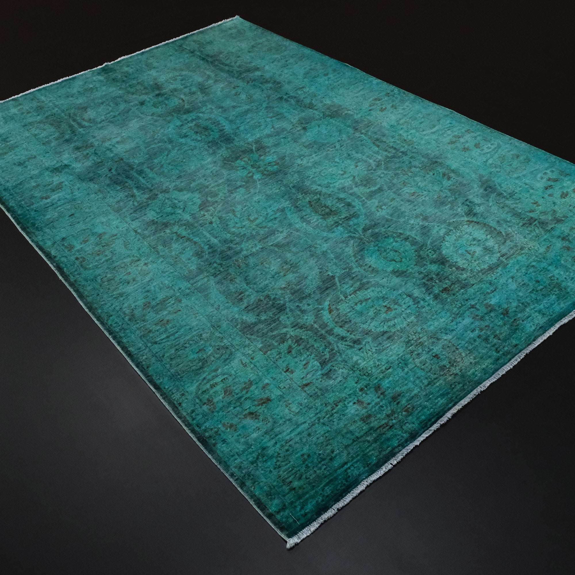 Hand Woven Vintage Patterned Blue Wool Carpet