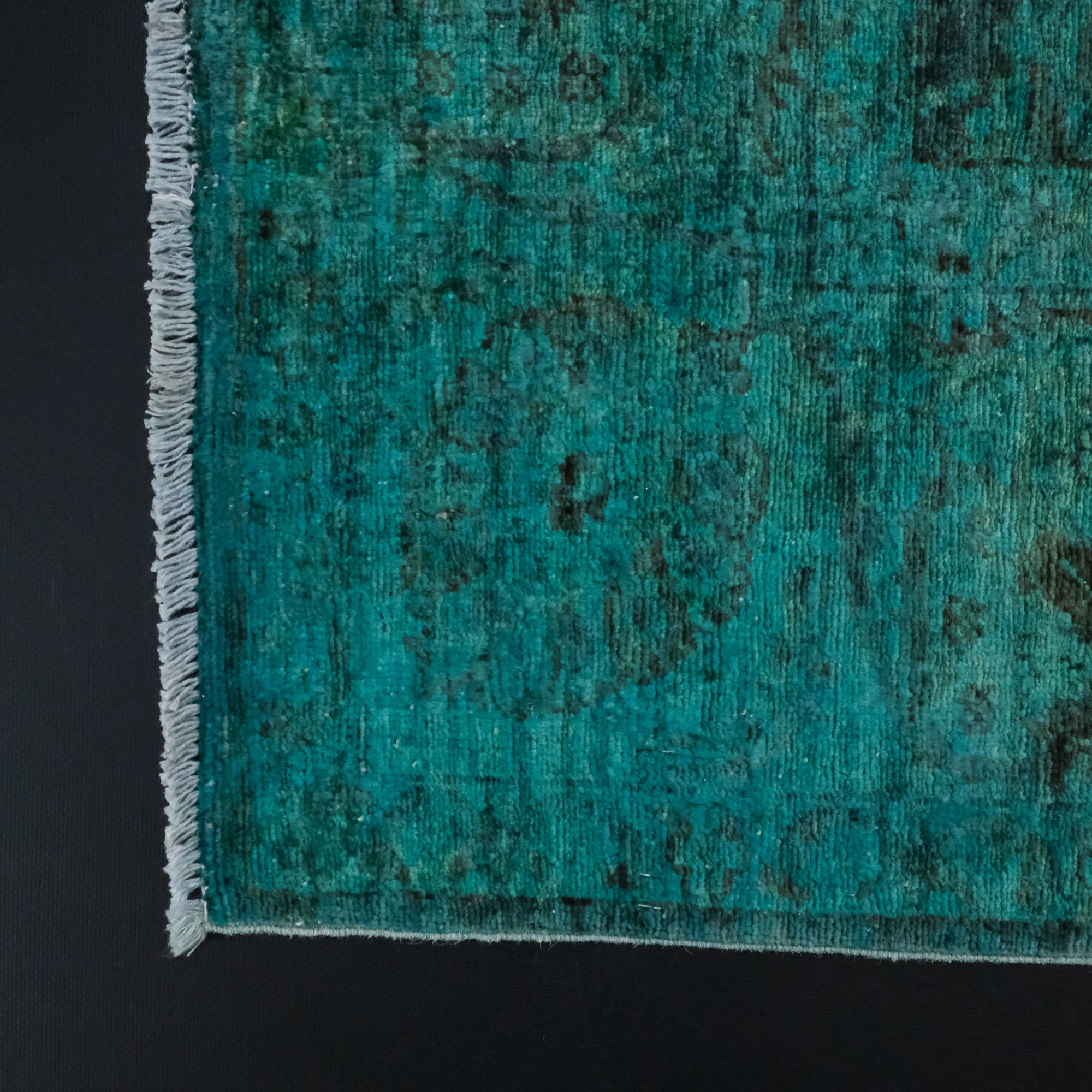 Hand Woven Vintage Patterned Blue Wool Carpet