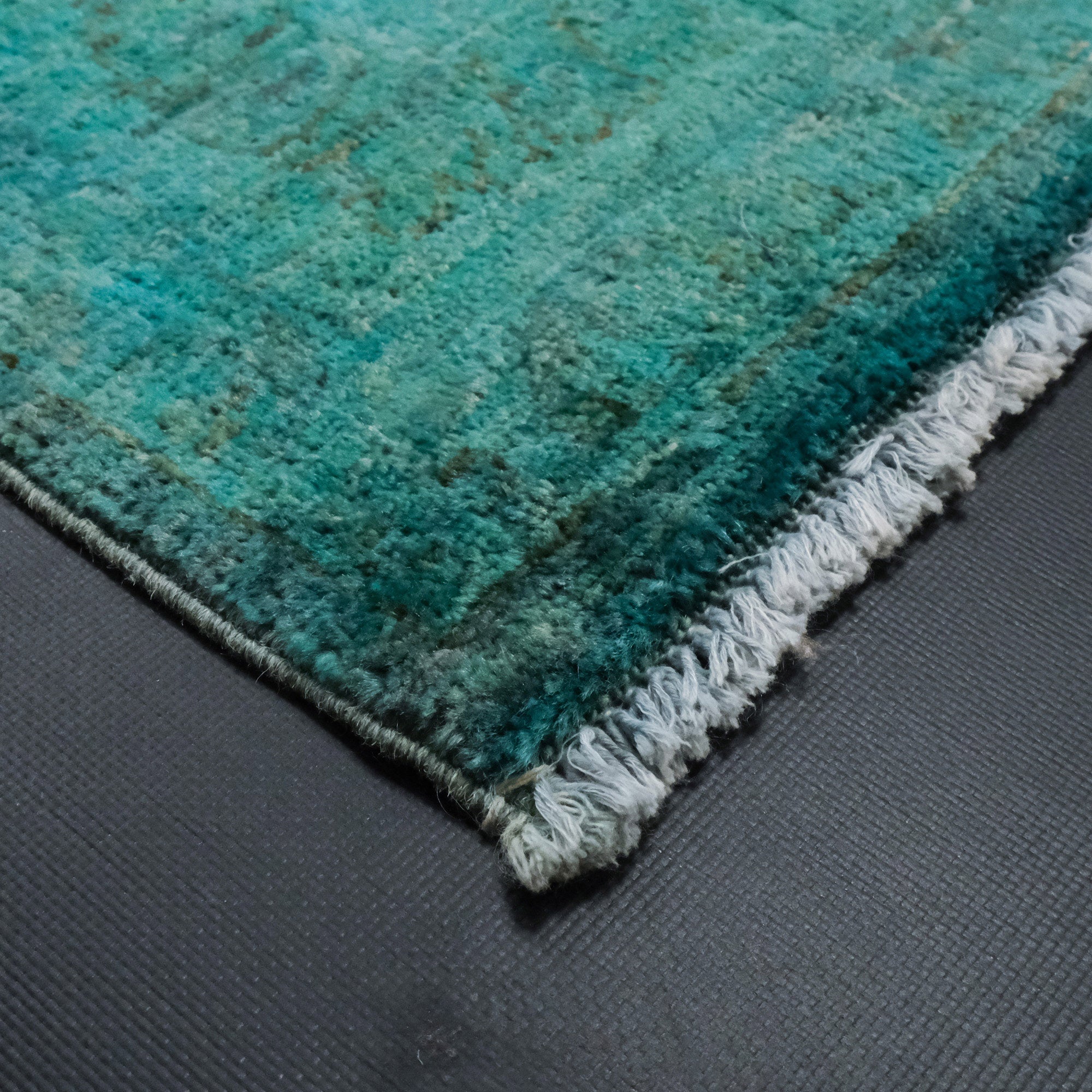 Hand Woven Vintage Patterned Blue Wool Carpet