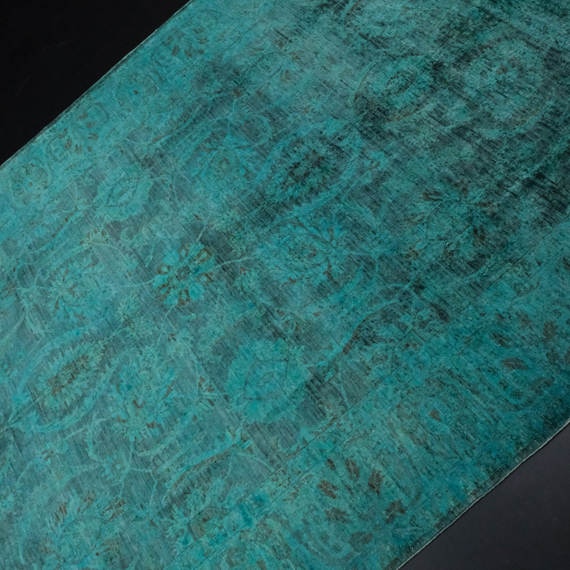 Hand Woven Vintage Patterned Blue Wool Carpet