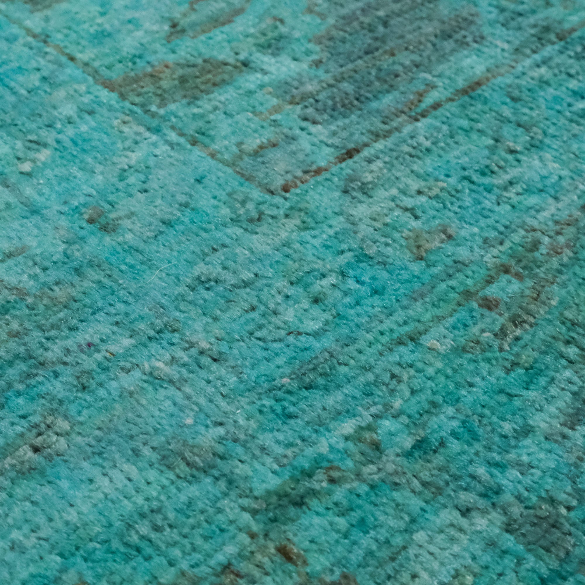 Hand Woven Vintage Patterned Blue Wool Carpet