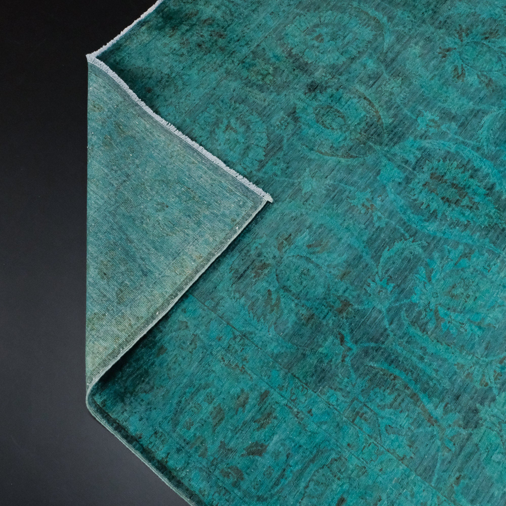 Hand Woven Vintage Patterned Blue Wool Carpet