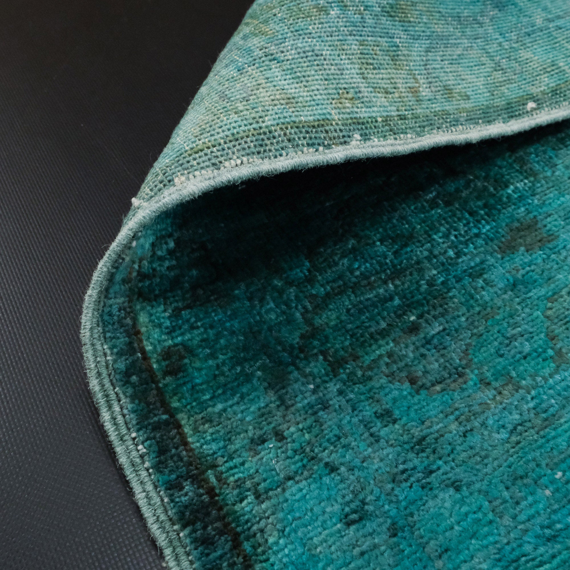 Hand Woven Vintage Patterned Blue Wool Carpet