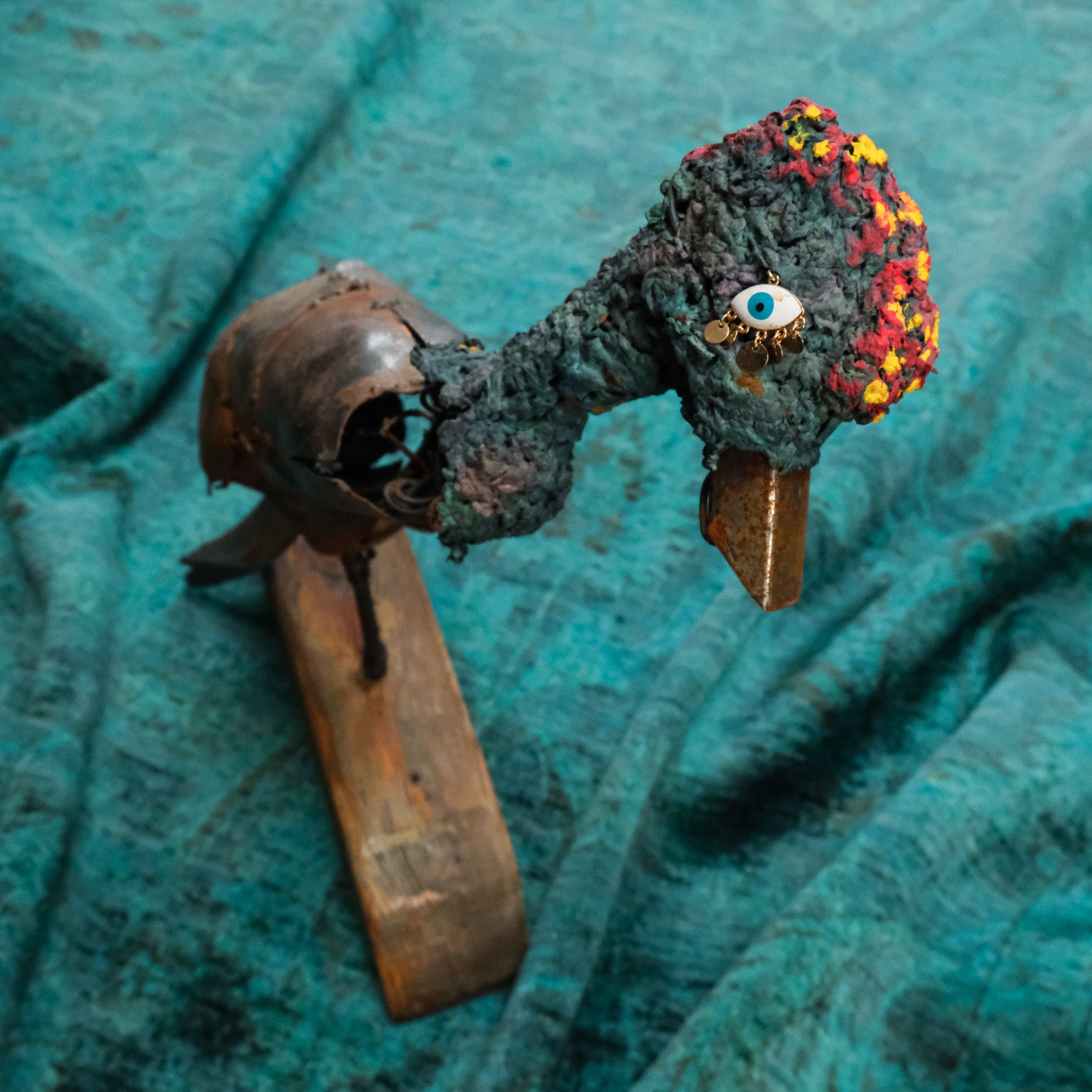 Hand Woven Vintage Patterned Blue Wool Carpet