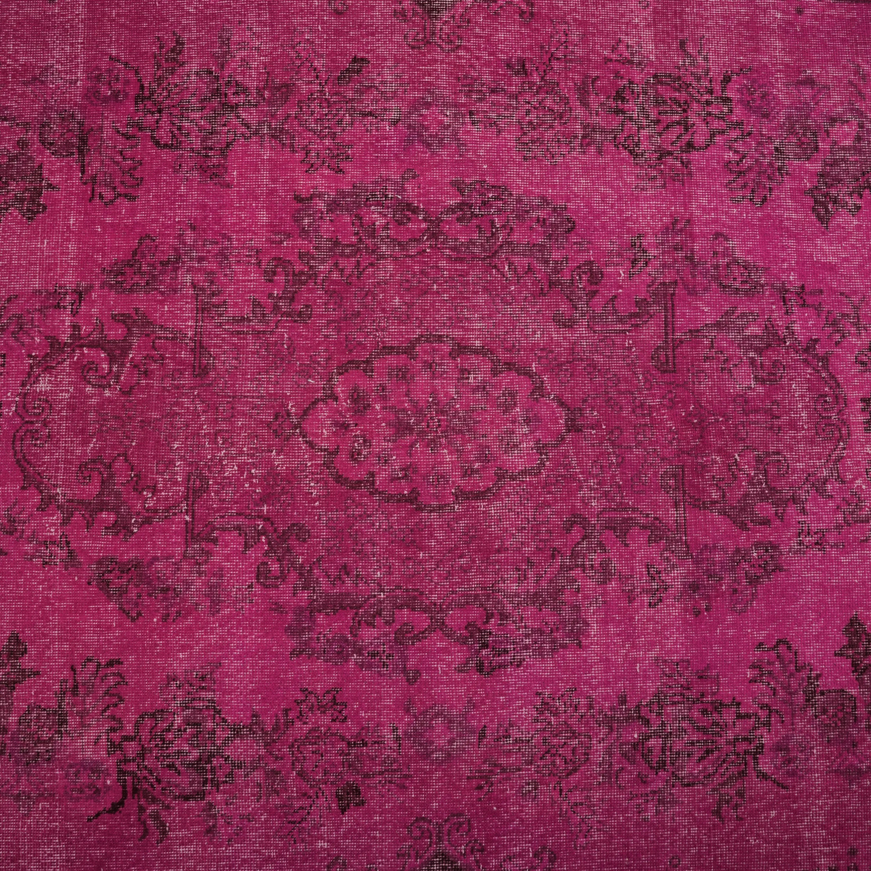 El Dokuma Vintage Desenli Pembe Yün Halı