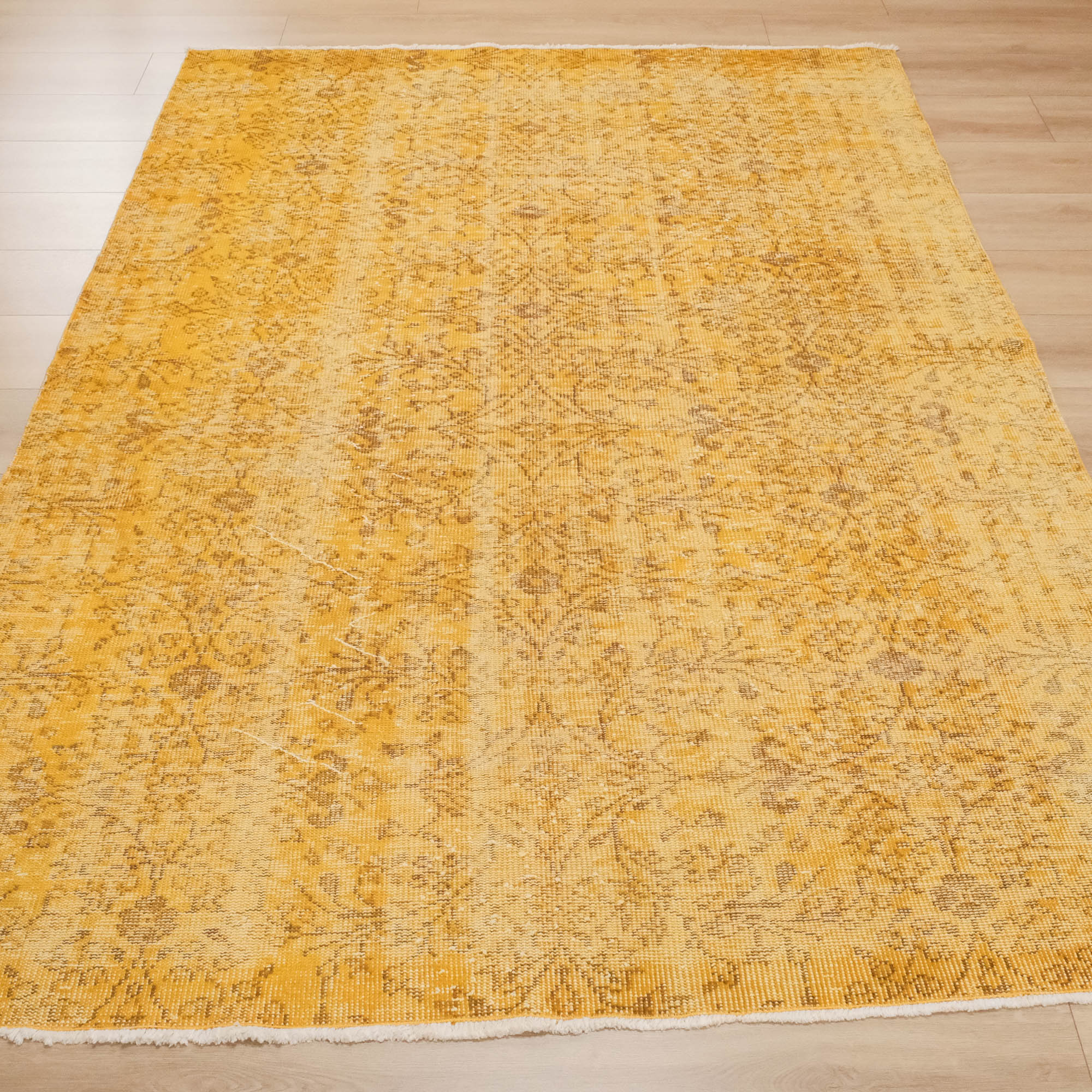Hand Woven Vintage Patterned Yellow Wool Classic Carpet