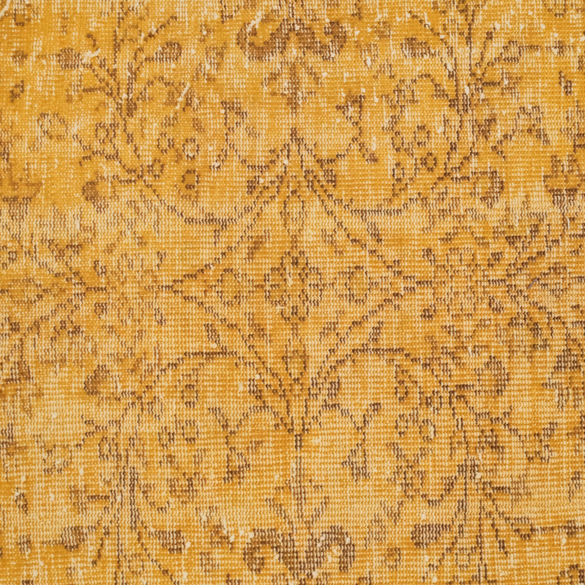 El Dokuma Vintage Desenli Sarı Yün Klasik Halı