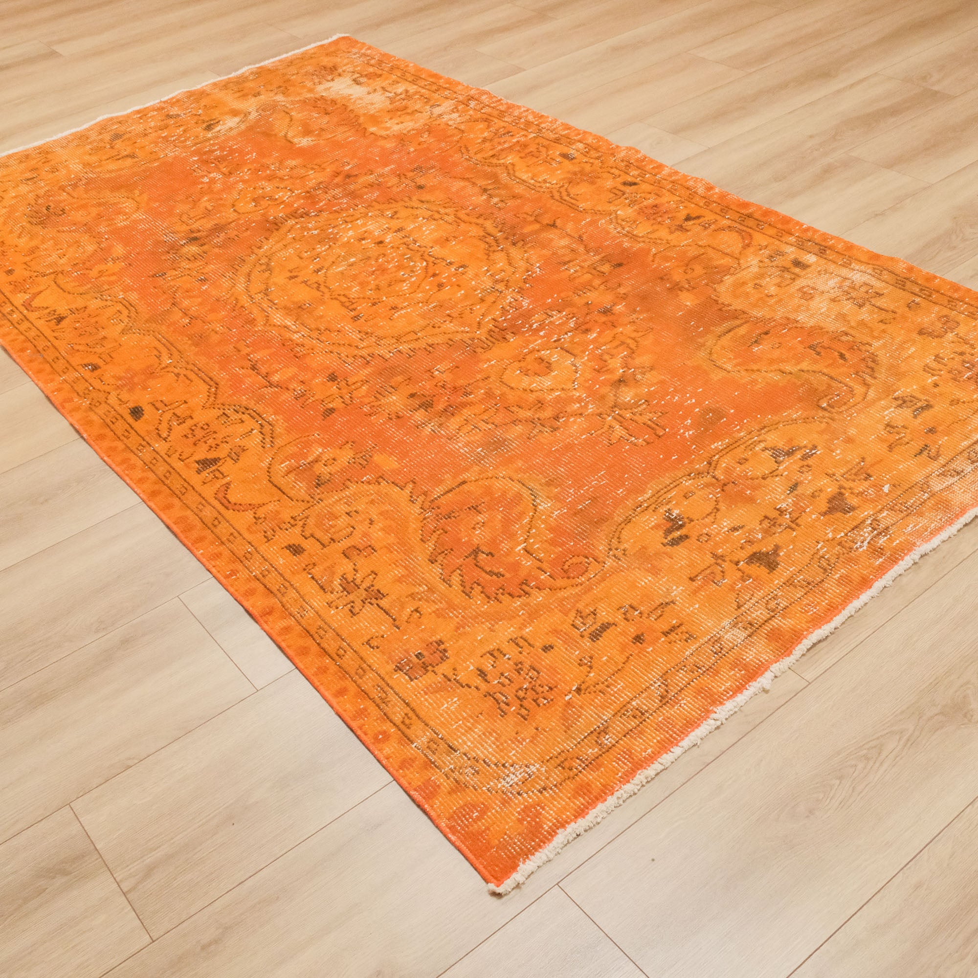 Hand Woven Vintage Patterned Orange Wool Classic Carpet
