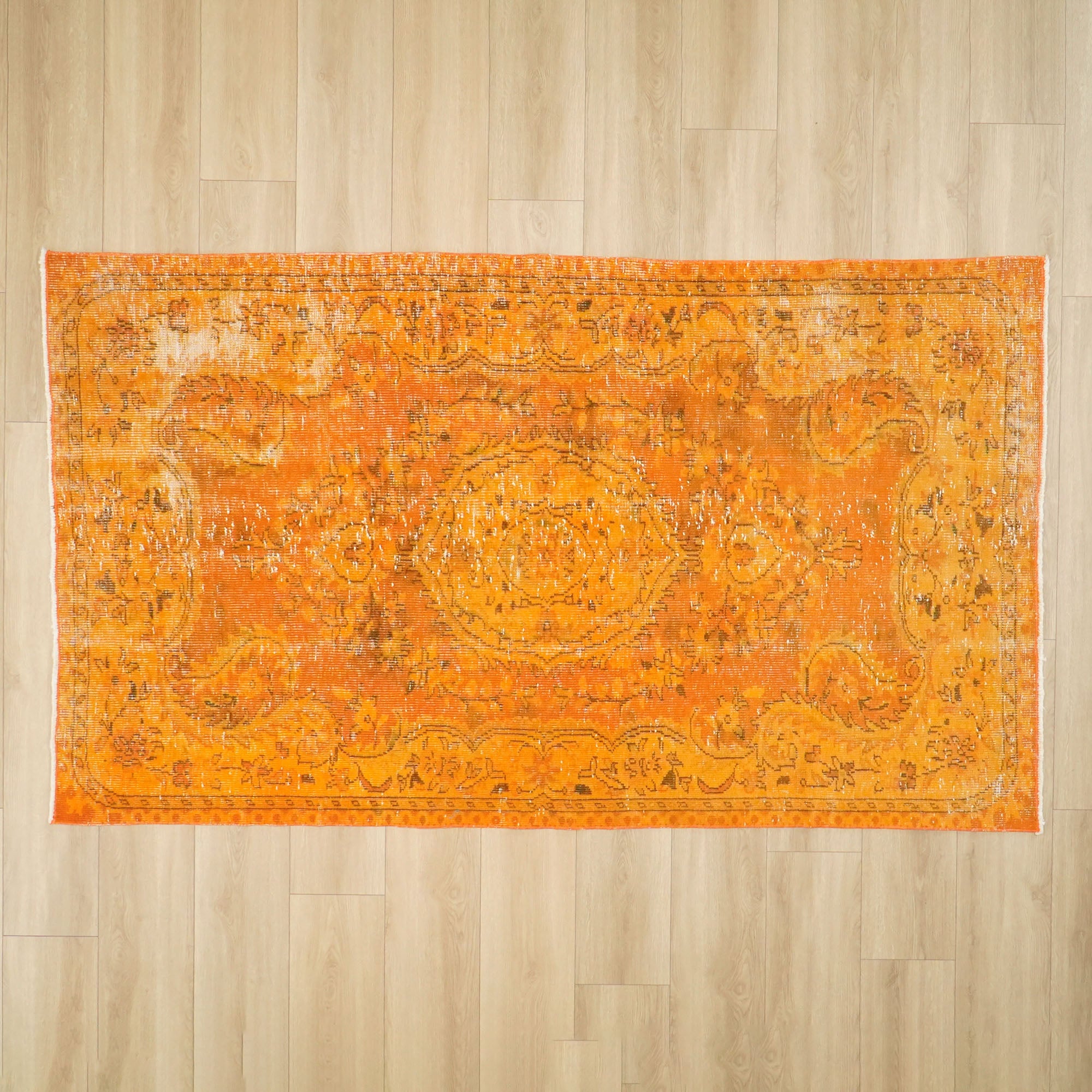 Hand Woven Vintage Patterned Orange Wool Classic Carpet