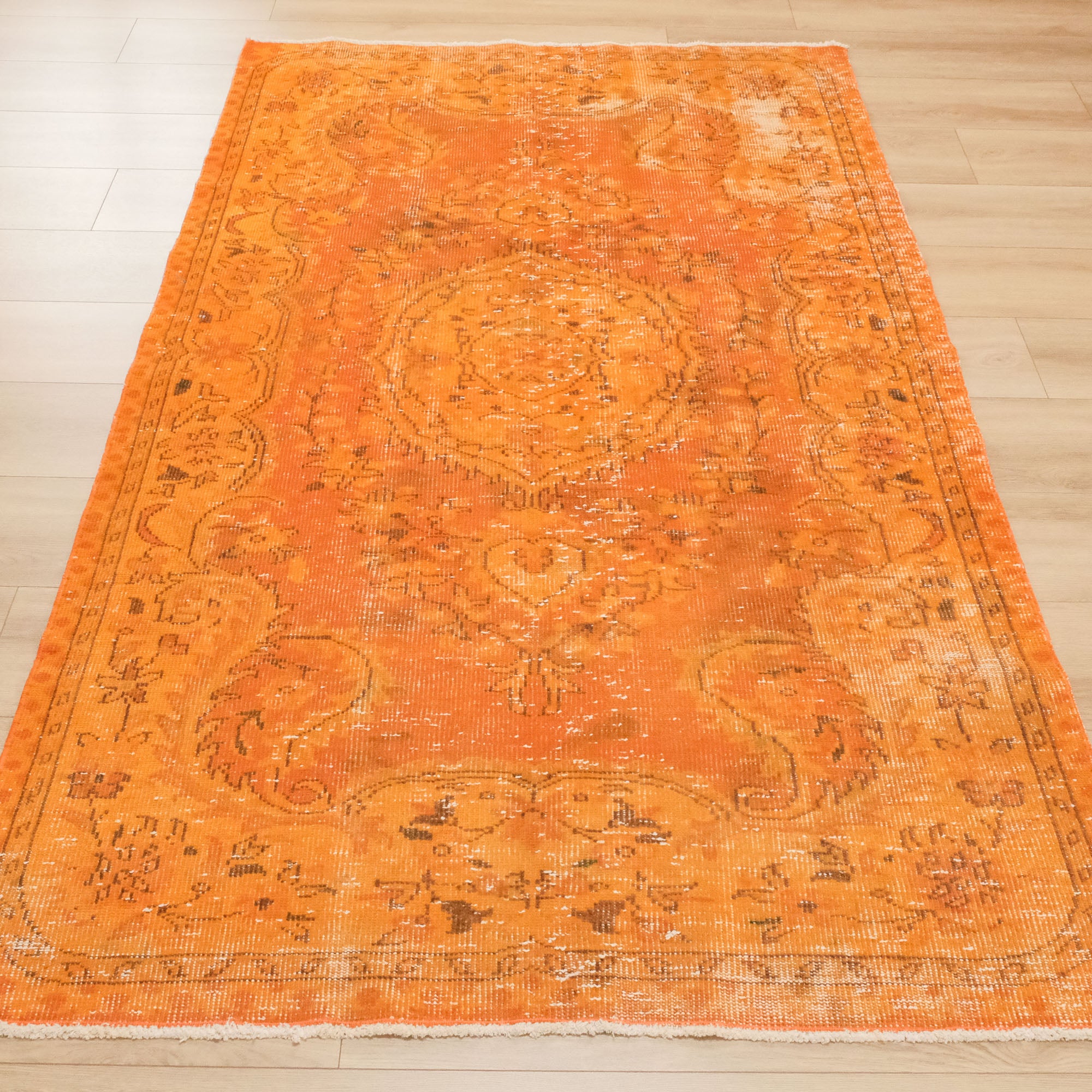 Hand Woven Vintage Patterned Orange Wool Classic Carpet