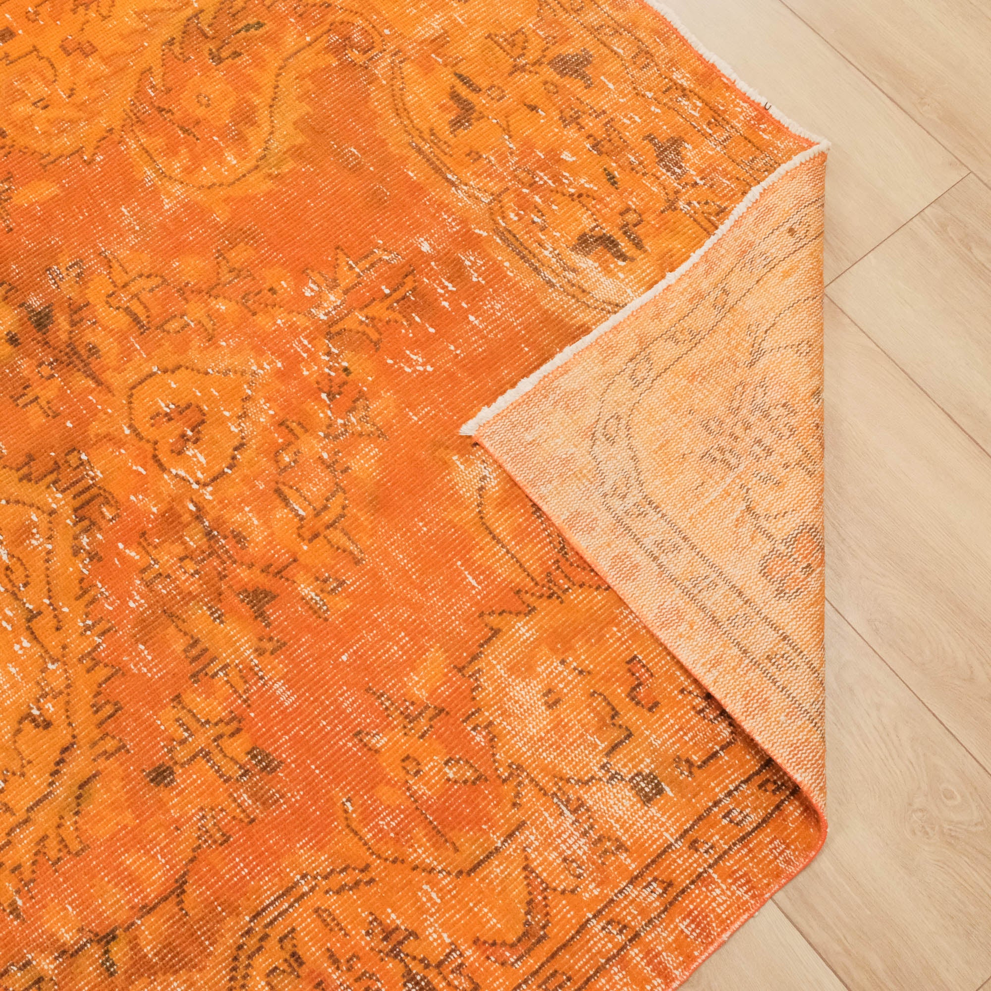 Hand Woven Vintage Patterned Orange Wool Classic Carpet