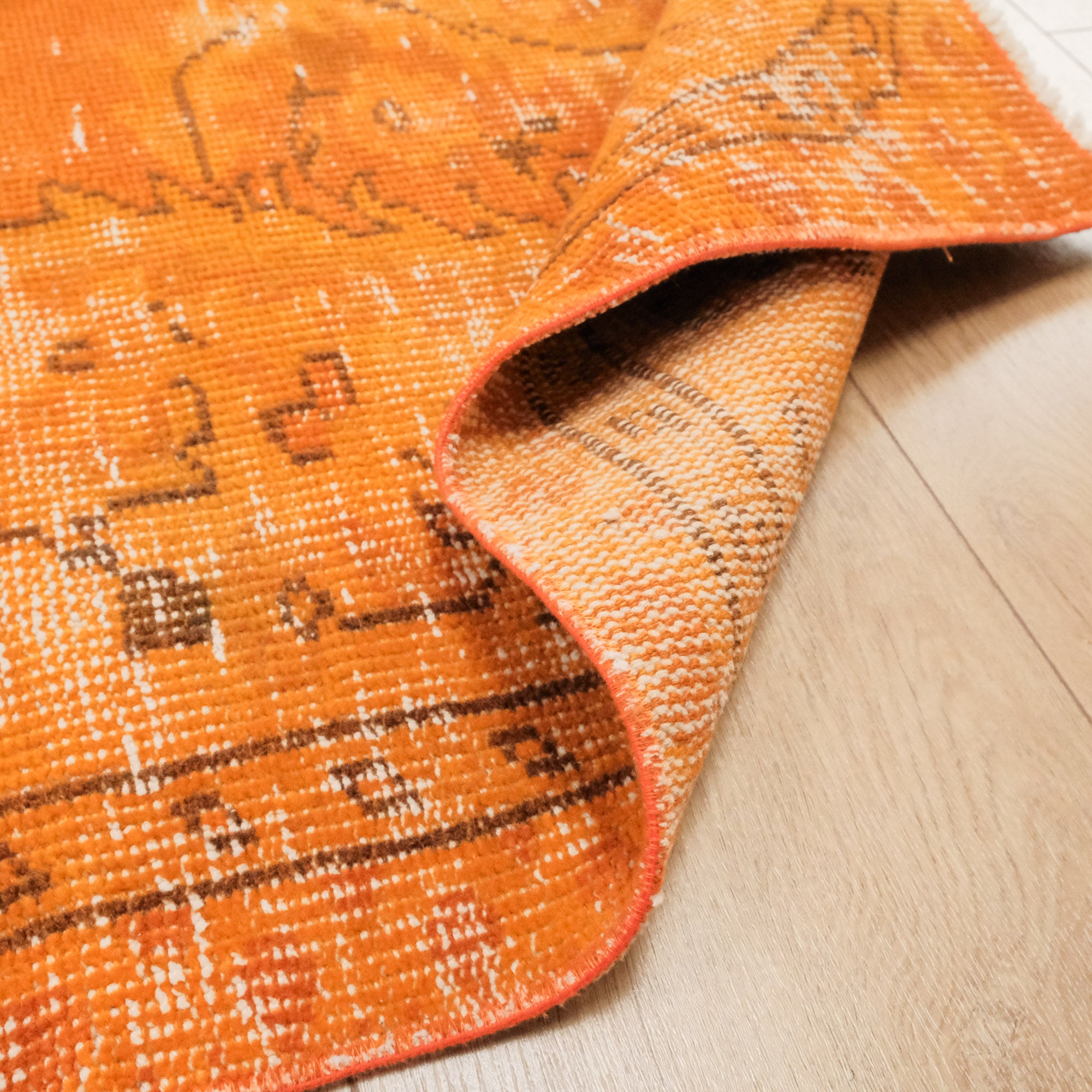 Hand Woven Vintage Patterned Orange Wool Classic Carpet