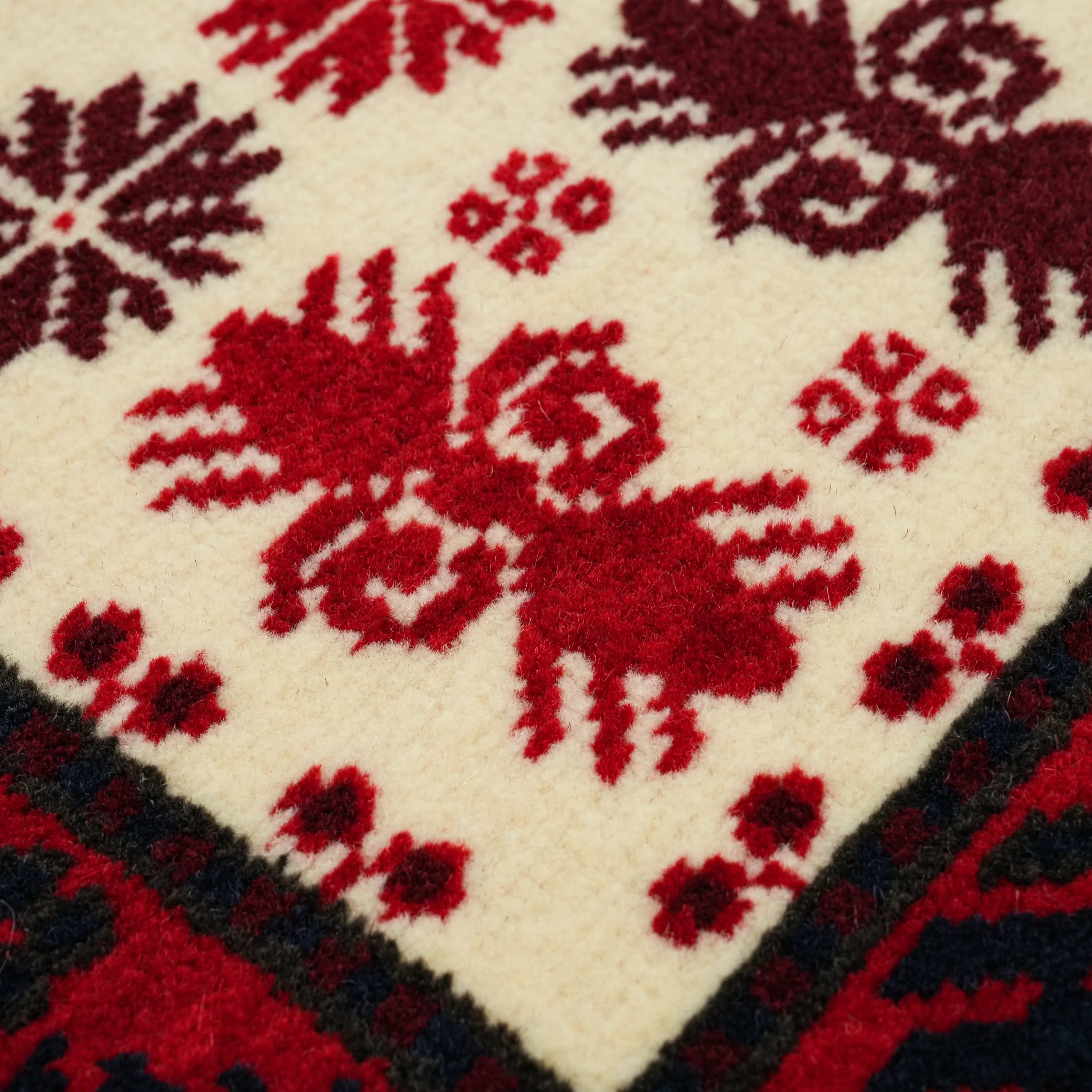 Handwoven Yağcıbedir Pattern Cream Wool Ethnic Rug
