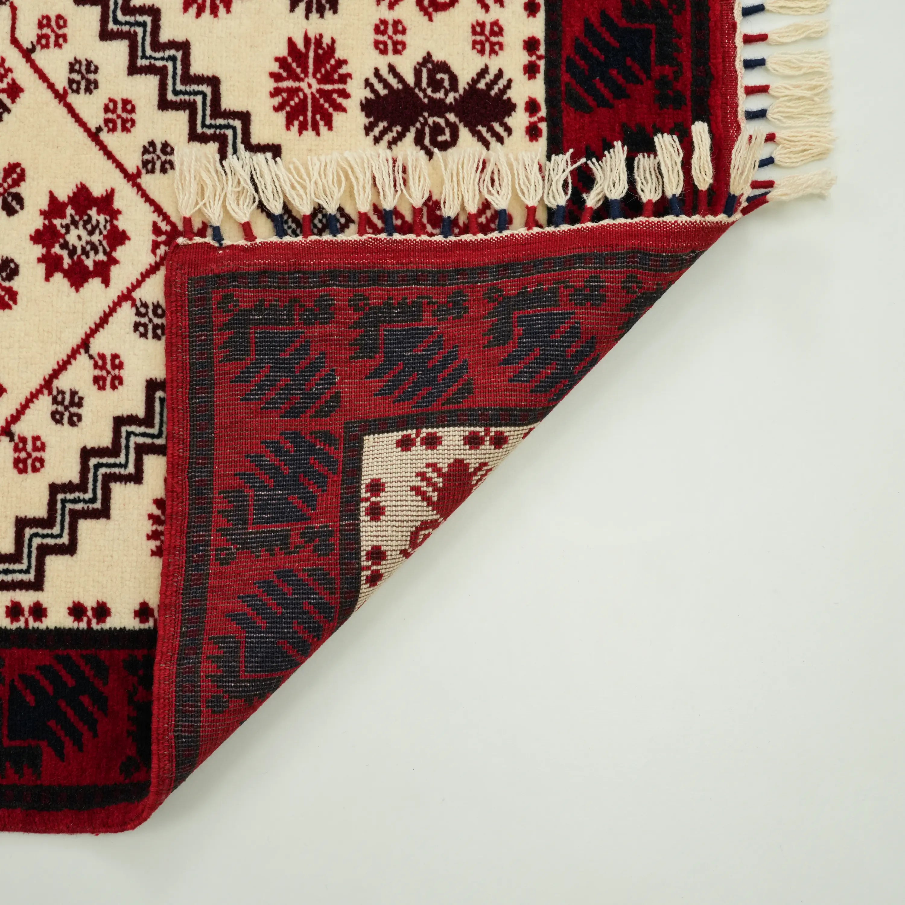 Handwoven Yağcıbedir Pattern Cream Wool Ethnic Rug
