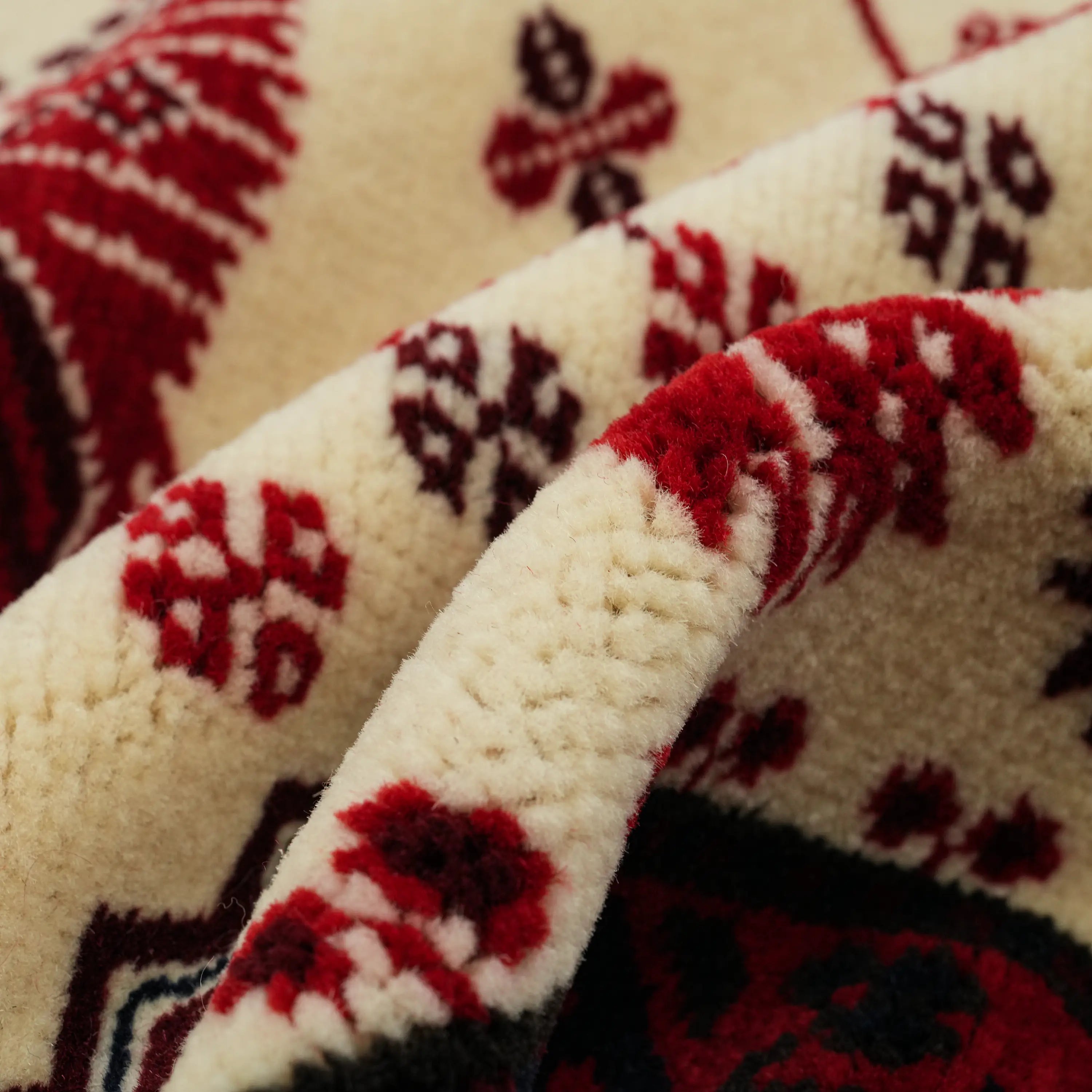 Handwoven Yağcıbedir Pattern Cream Wool Ethnic Rug