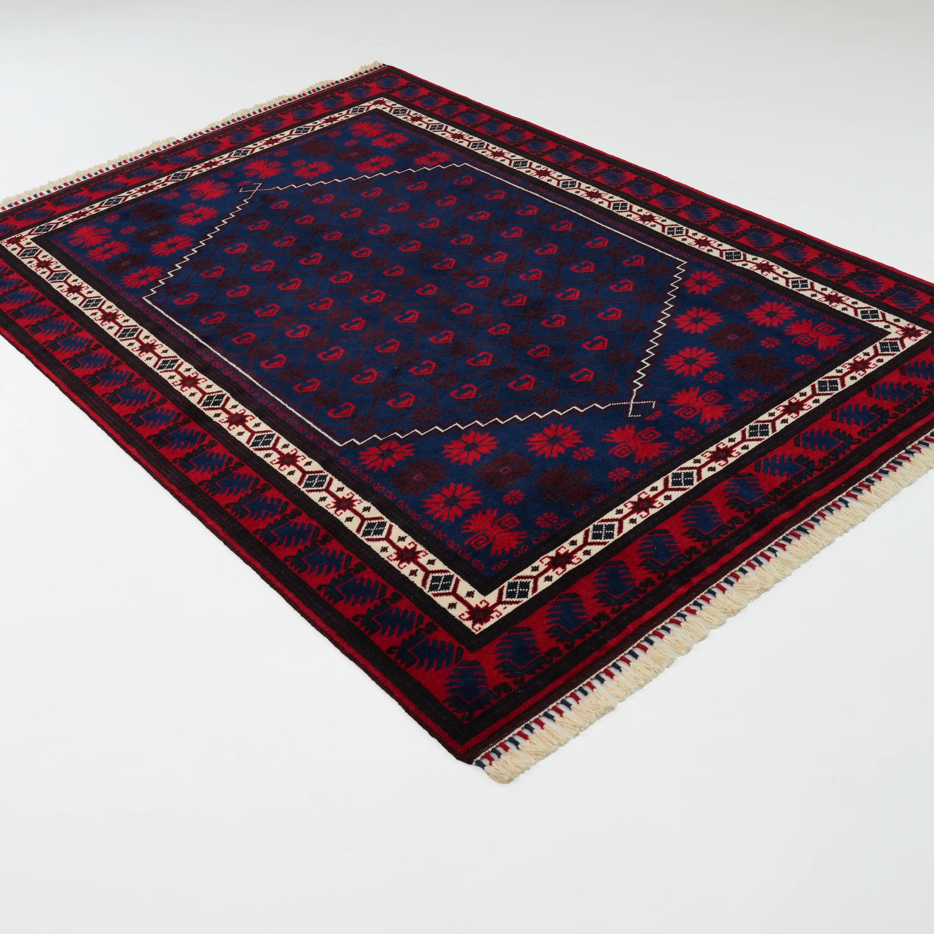 Handwoven Yağcıbedir Patterned Navy Wool Ethnic Rug