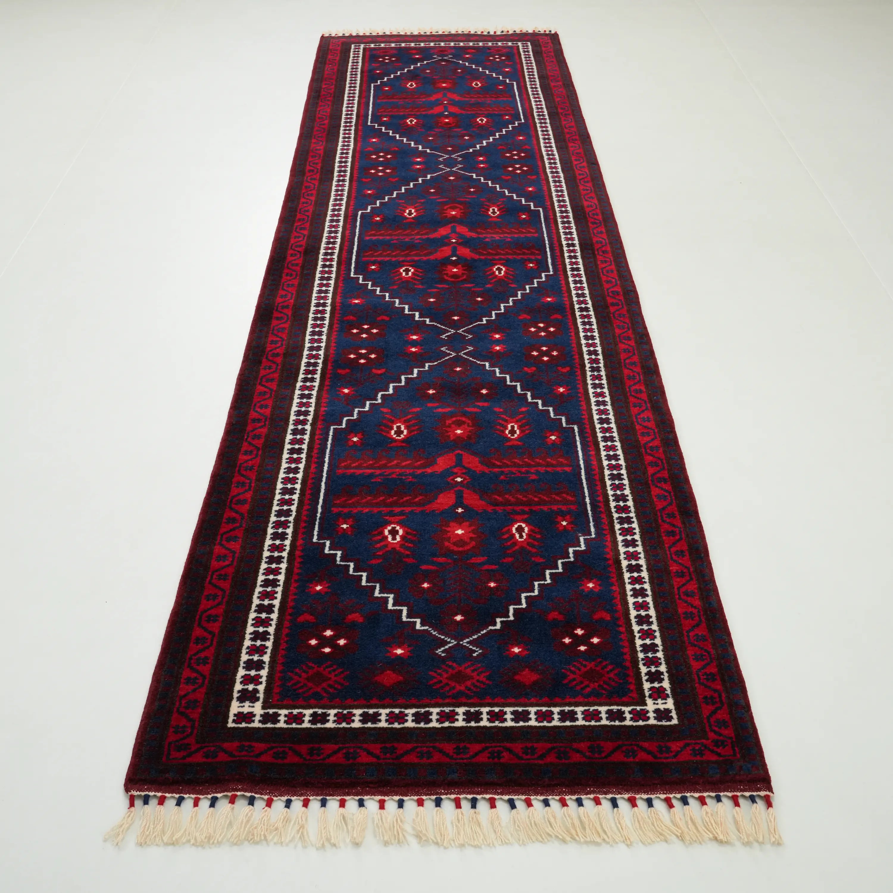 Handwoven Yağcıbedir Patterned Navy Wool Ethnic Rug