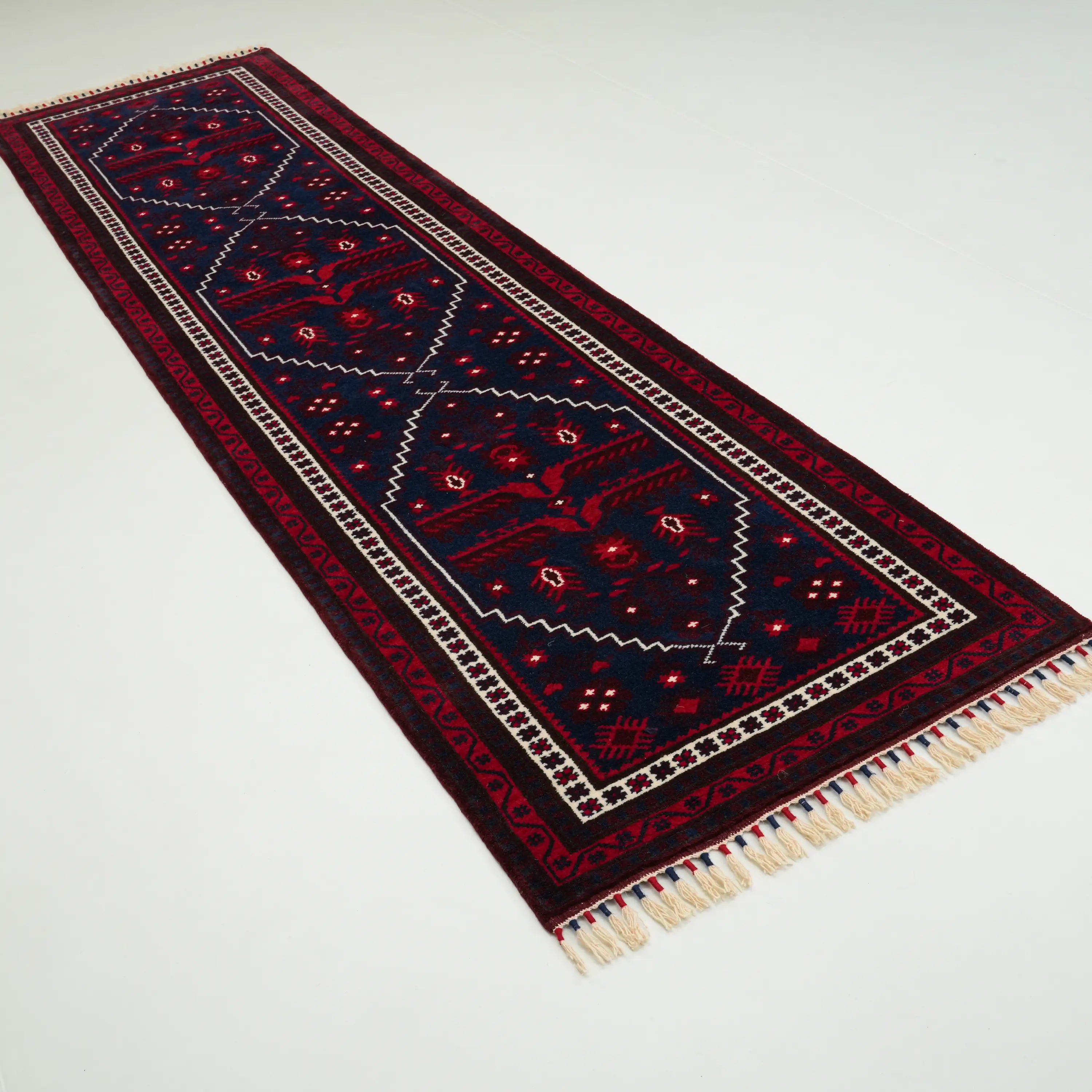 Handwoven Yağcıbedir Patterned Navy Wool Ethnic Rug