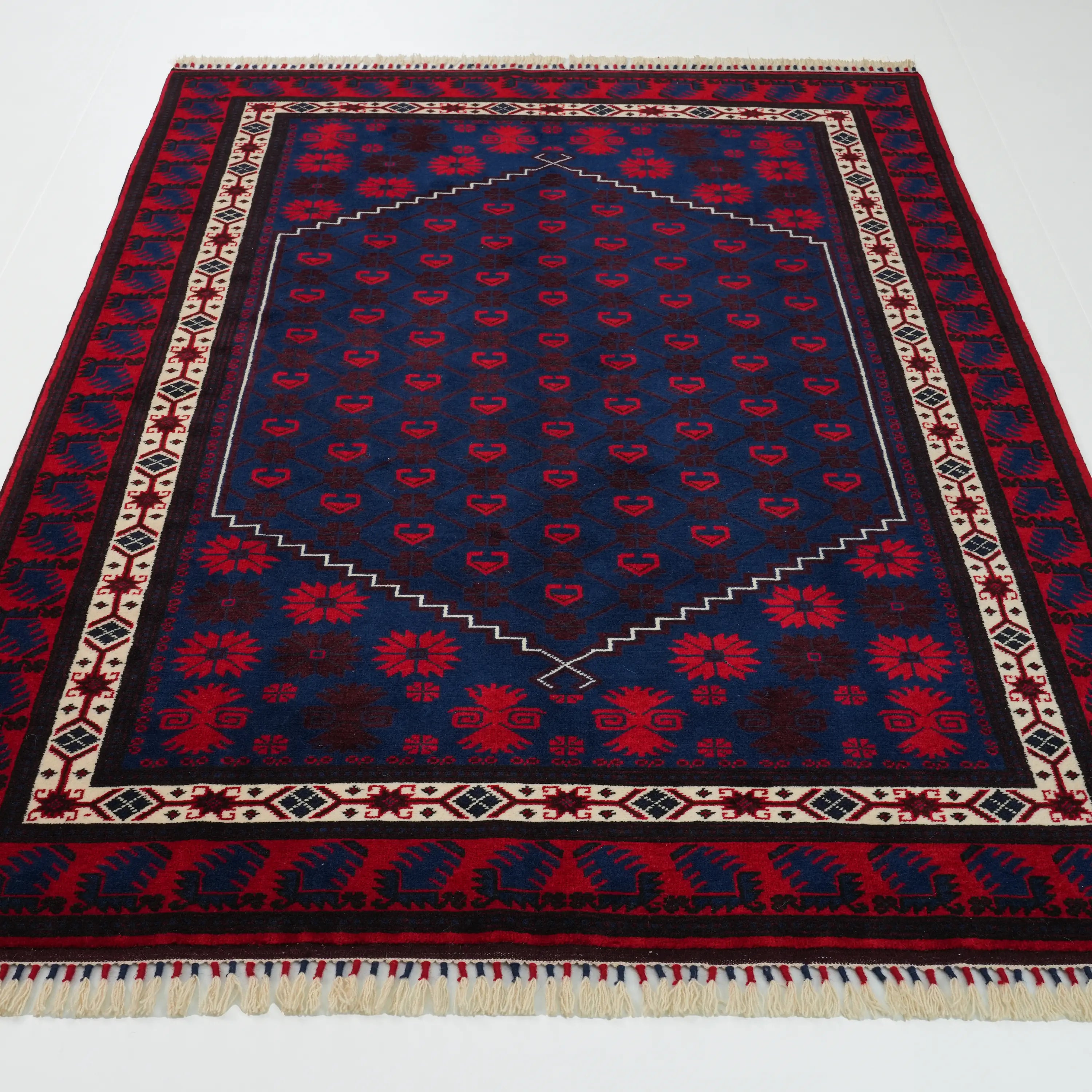 Handwoven Yağcıbedir Patterned Navy Wool Ethnic Rug