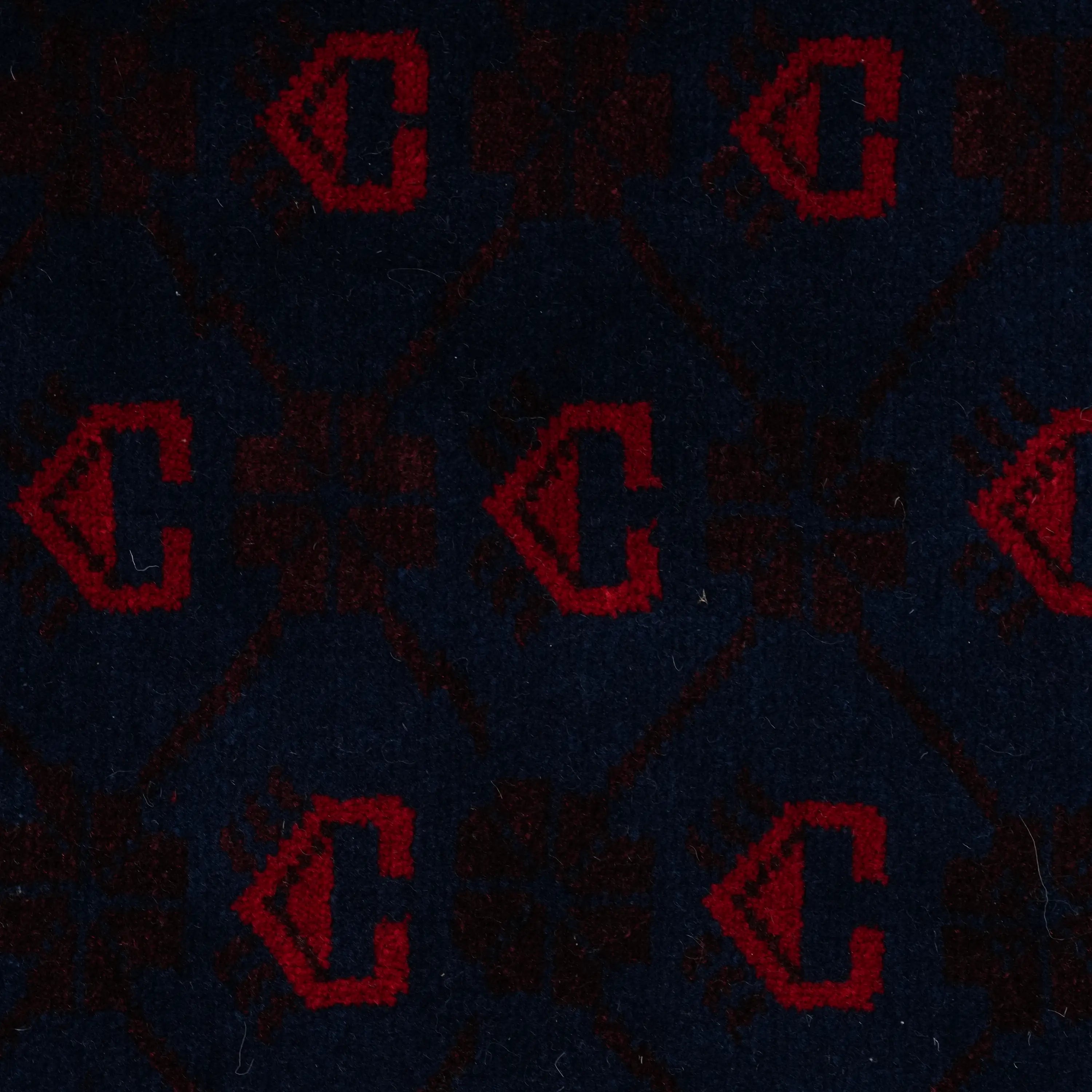 El Dokuma Yağcıbedir Desenli Lacivert Yün Etnik Halı