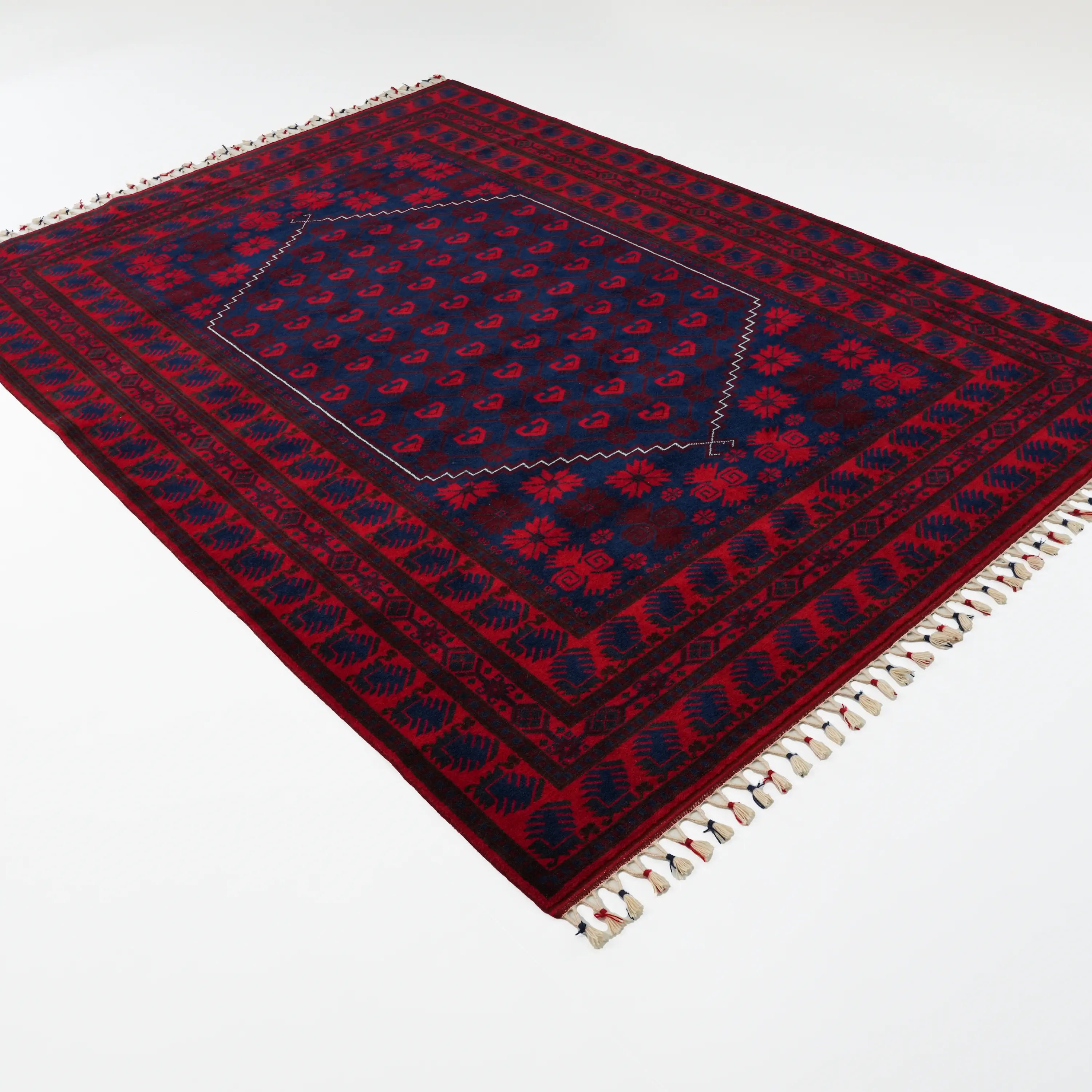 Handwoven Yağcıbedir Patterned Navy Wool Rug