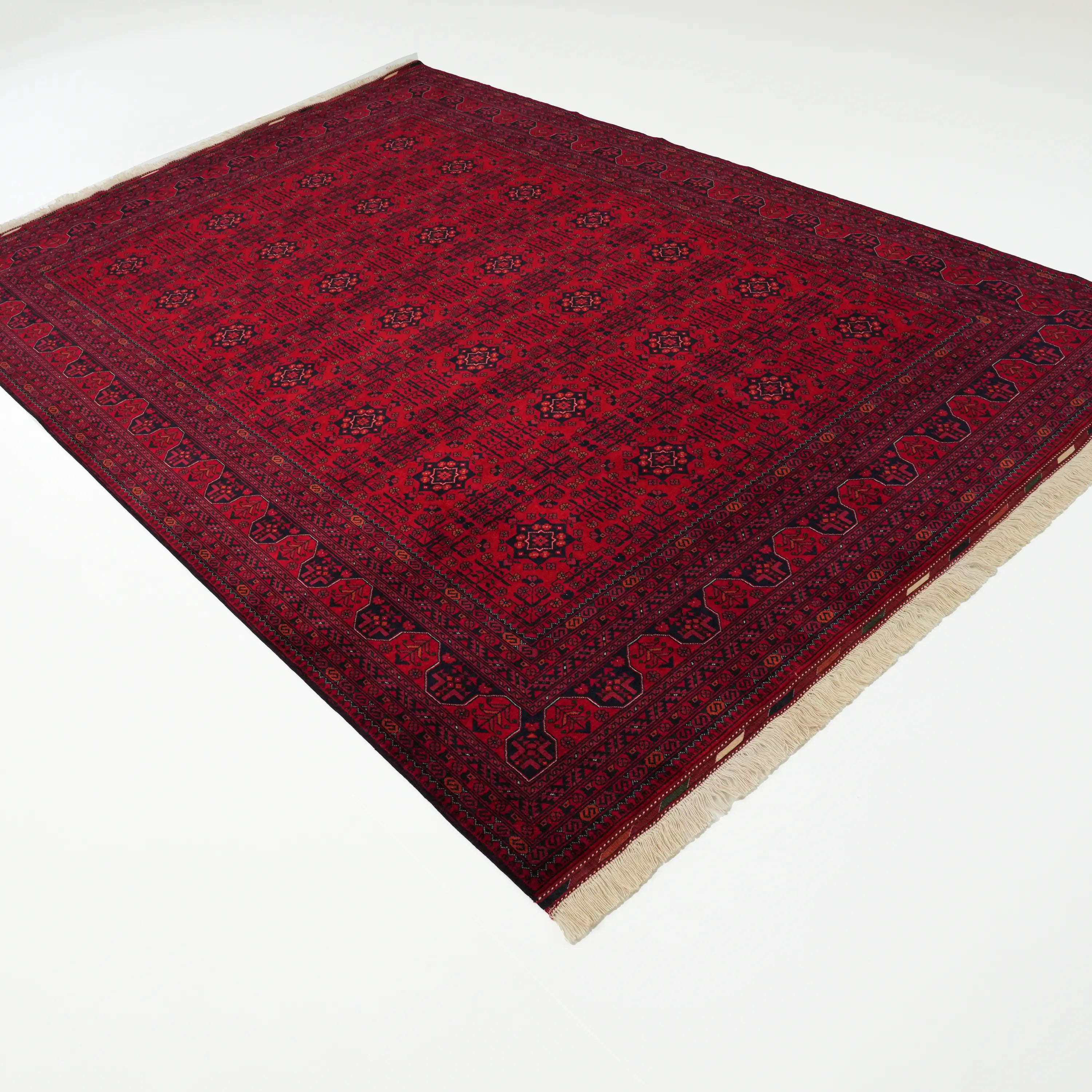 El Dokuma Yün Afgan Desenli Bordo Bilicik Etnik Halı