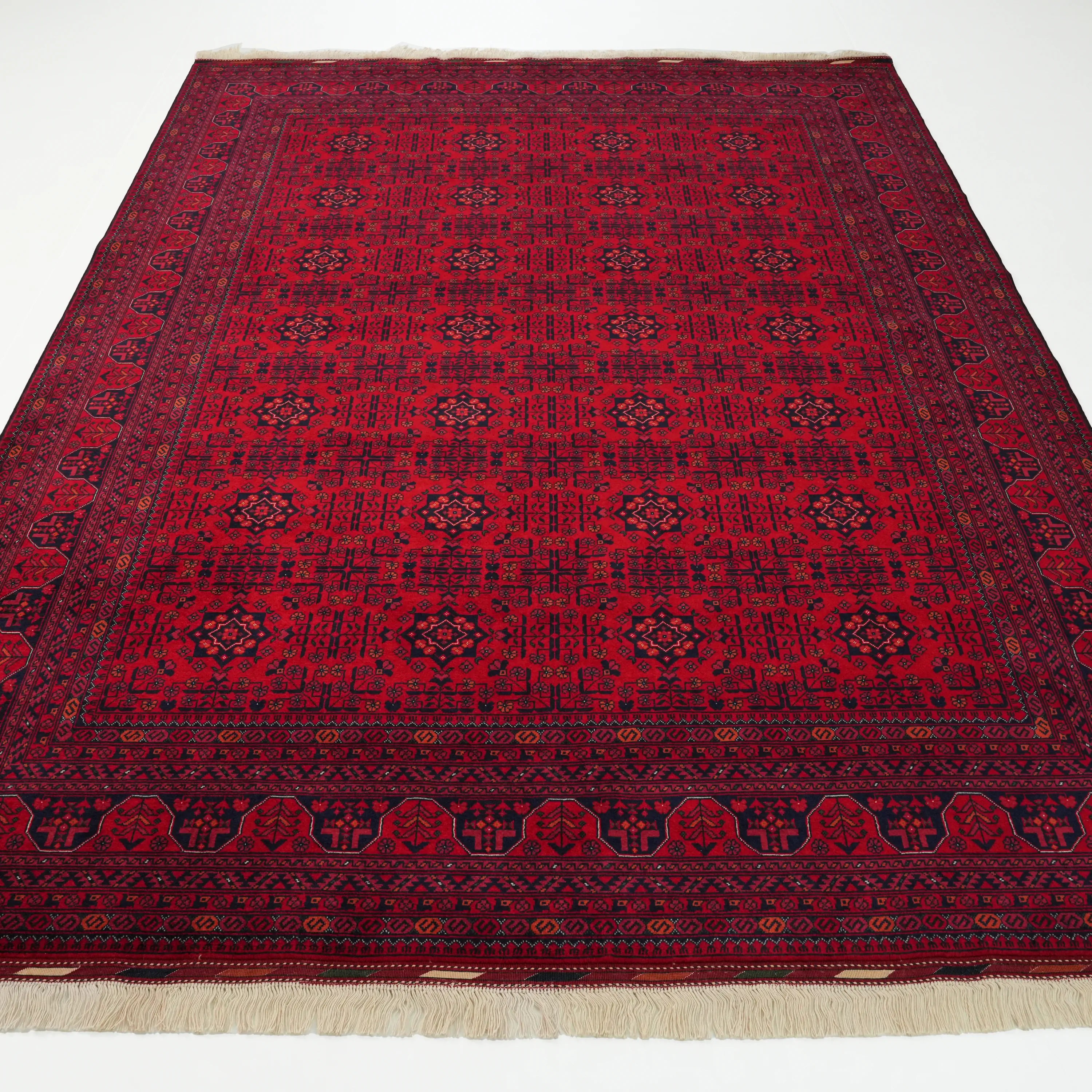 El Dokuma Yün Afgan Desenli Bordo Bilicik Etnik Halı