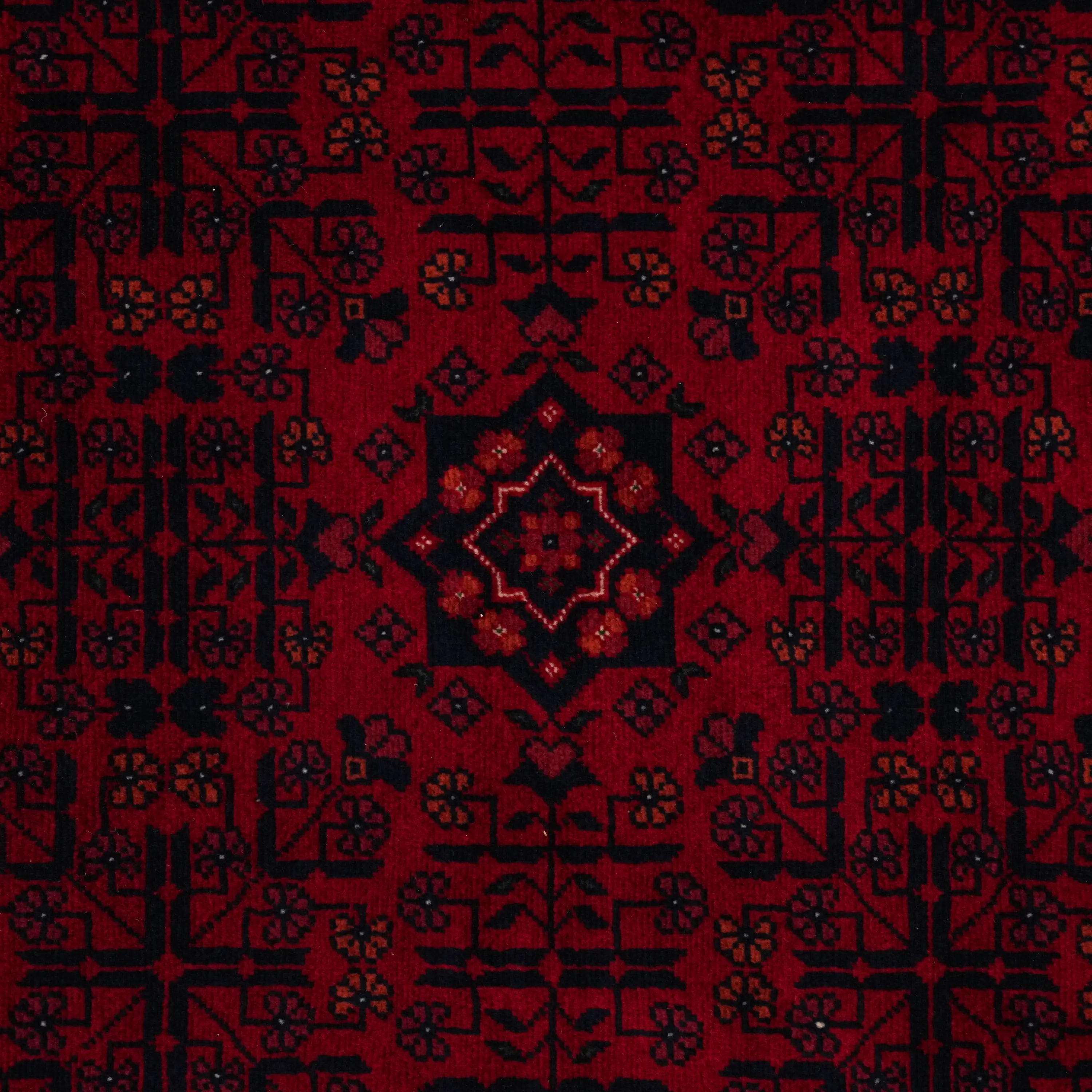 El Dokuma Yün Afgan Desenli Bordo Bilicik Etnik Halı