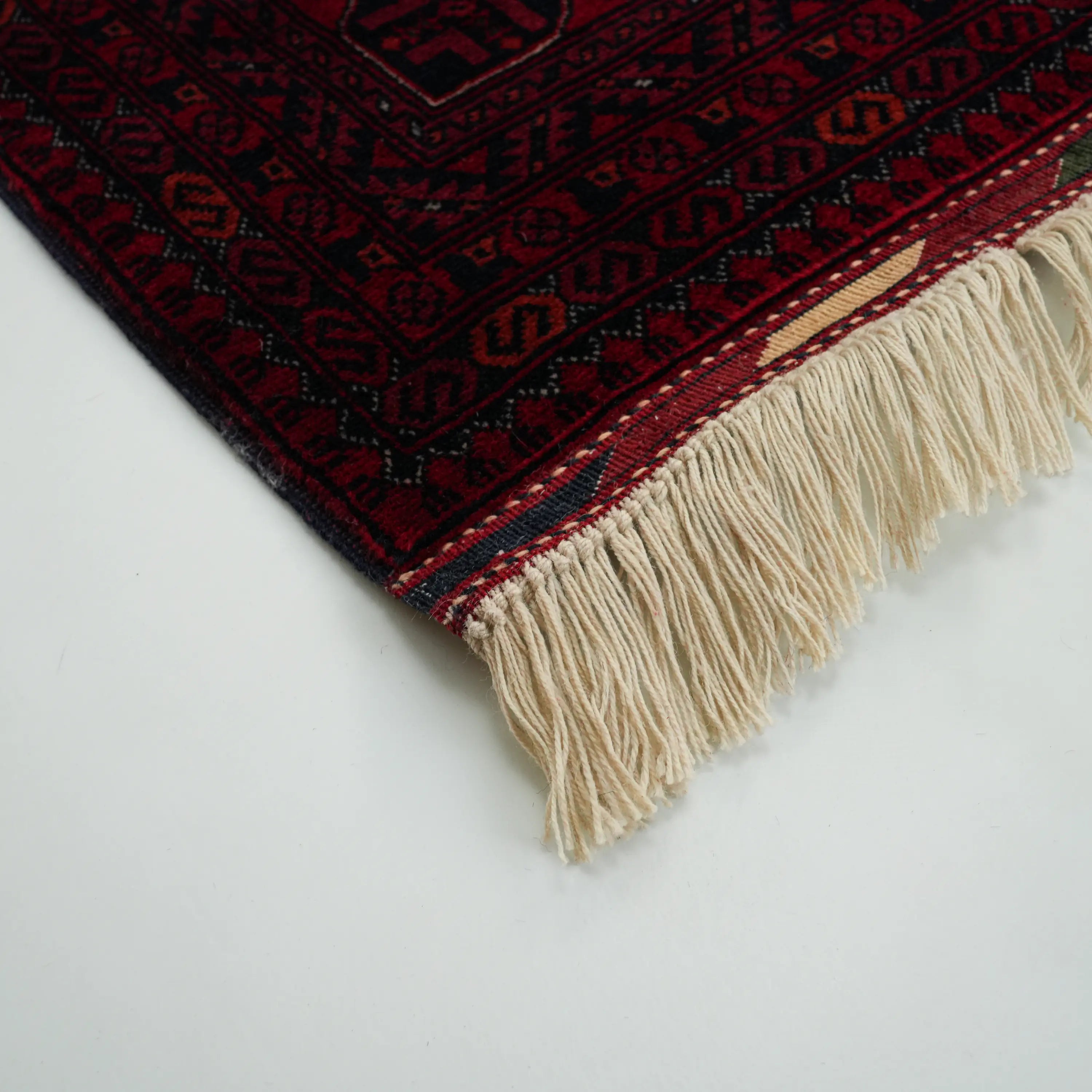 El Dokuma Yün Afgan Desenli Bordo Bilicik Etnik Halı