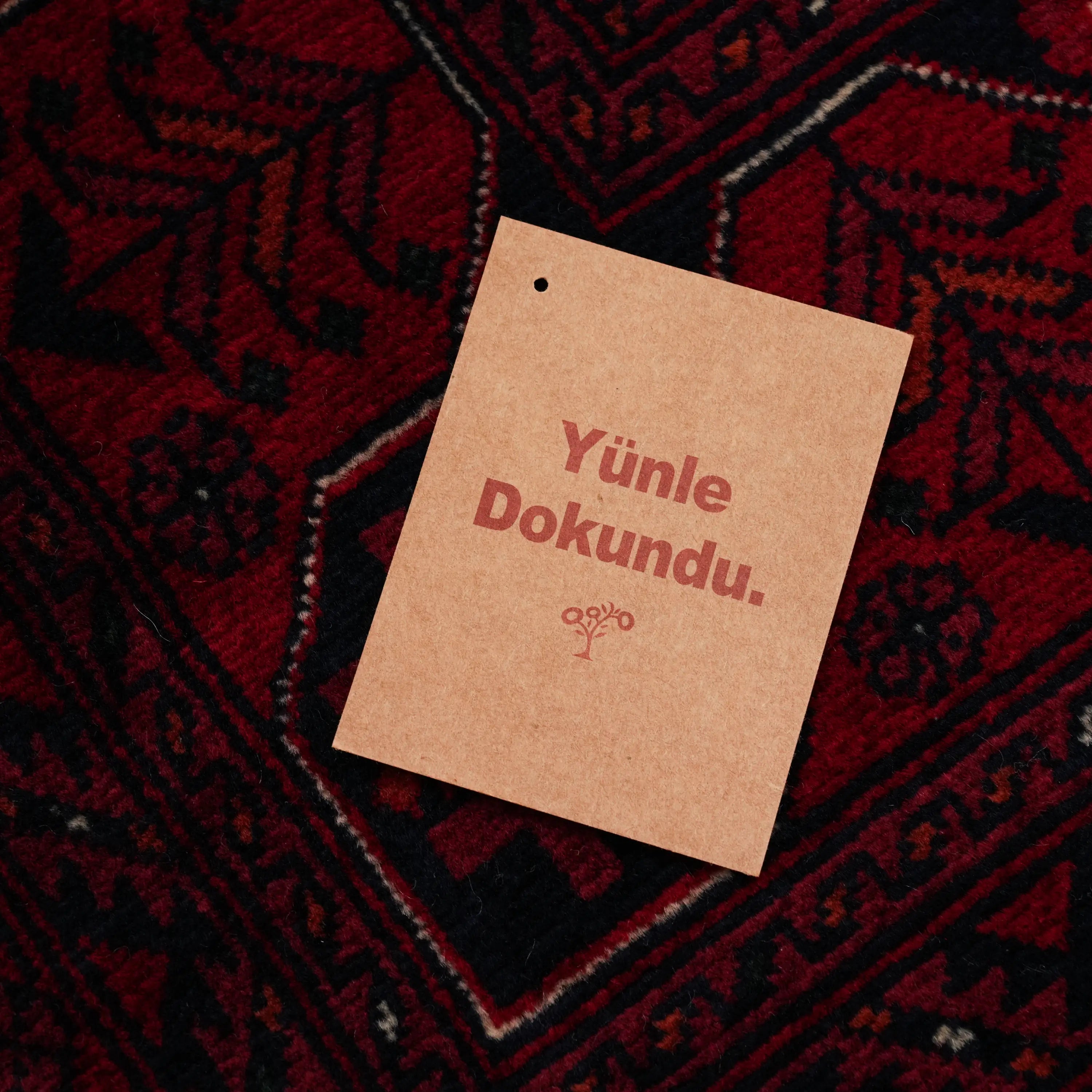 El Dokuma Yün Afgan Desenli Bordo Bilicik Etnik Halı