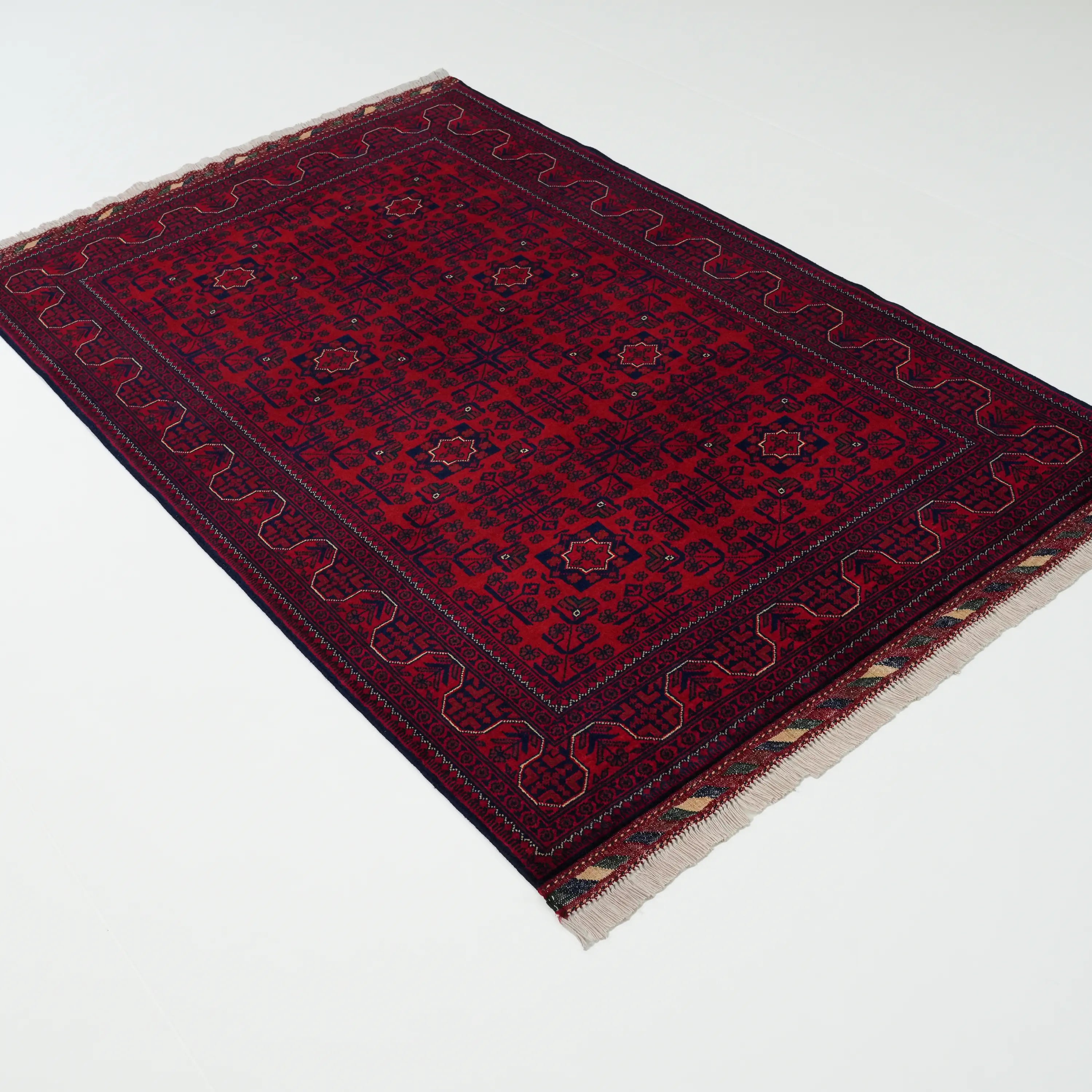 Handwoven Wool Afghan Pattern Burgundy Khamyap Rug