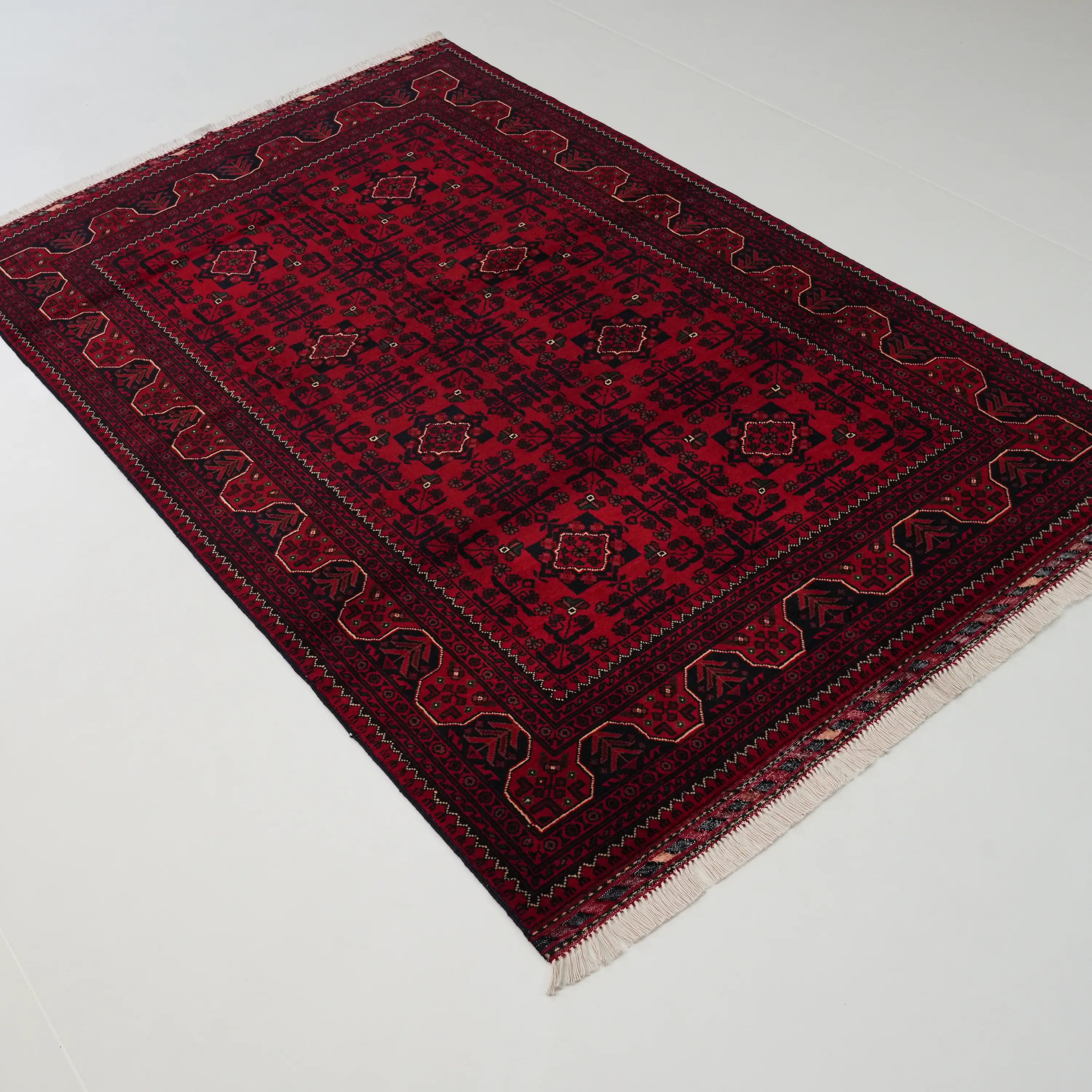 Handwoven Wool Afghan Pattern Burgundy Khamyap Rug