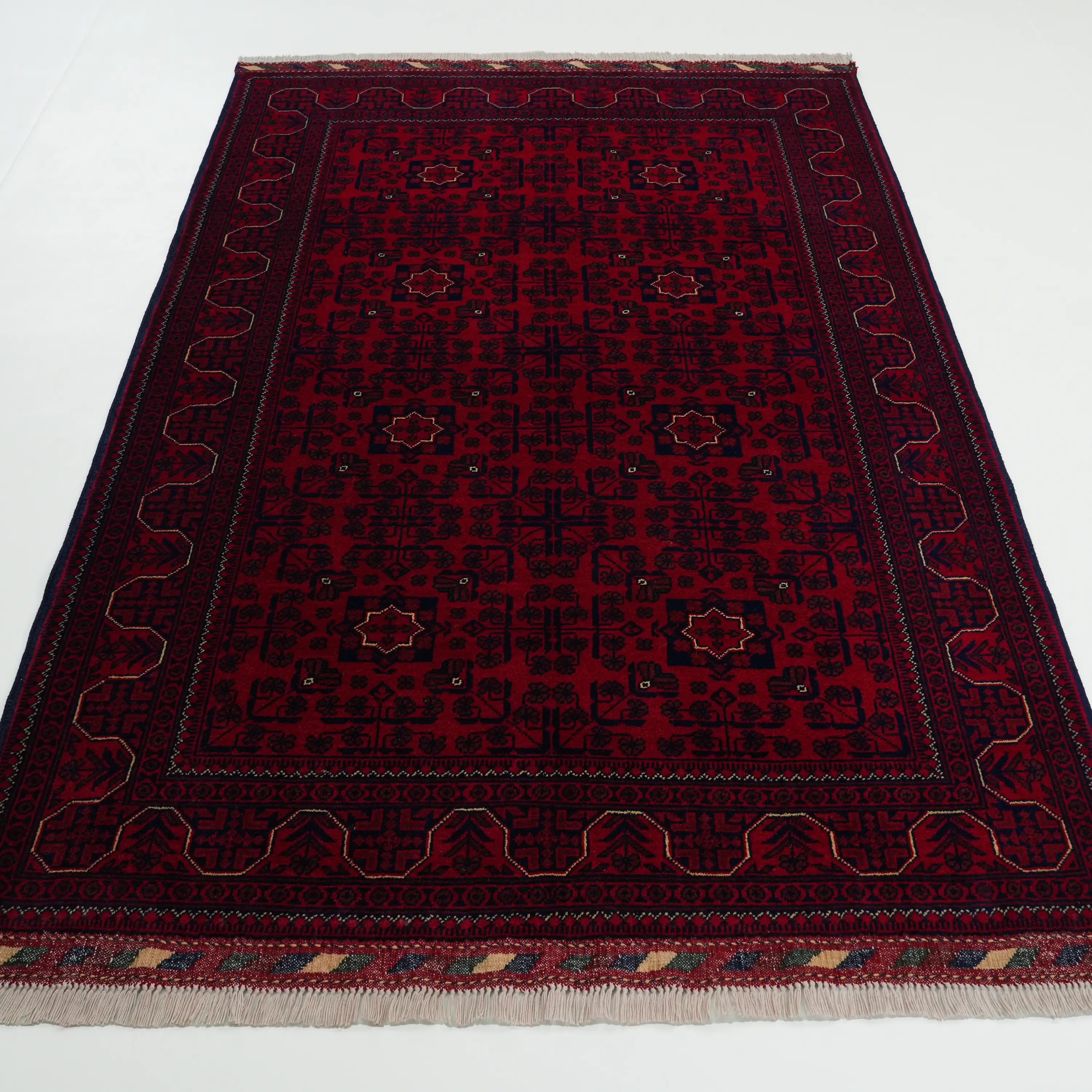 Handwoven Wool Afghan Pattern Burgundy Khamyap Rug