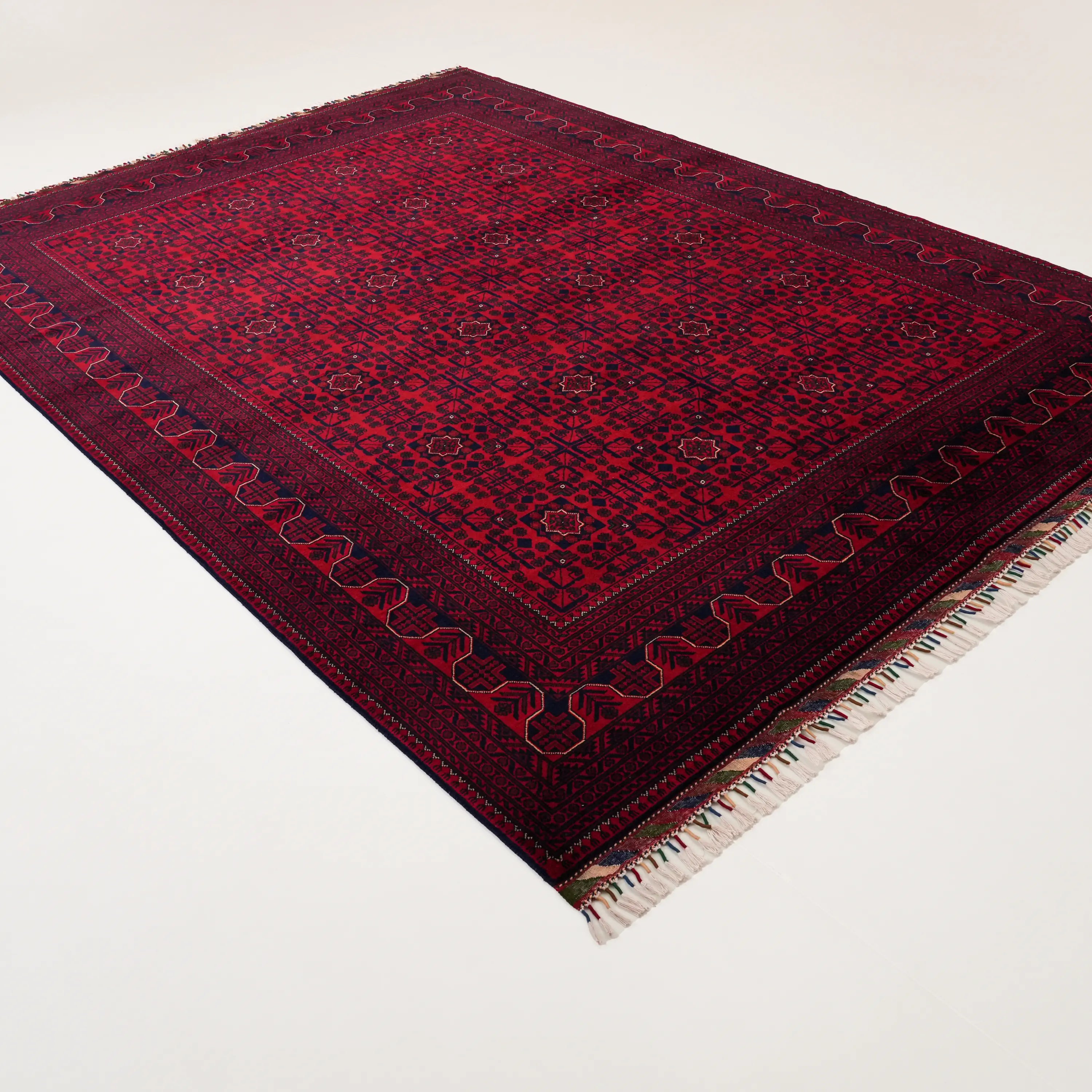 El Dokuma Yün Afgan Desenli Bordo Yün Khamyap Halı