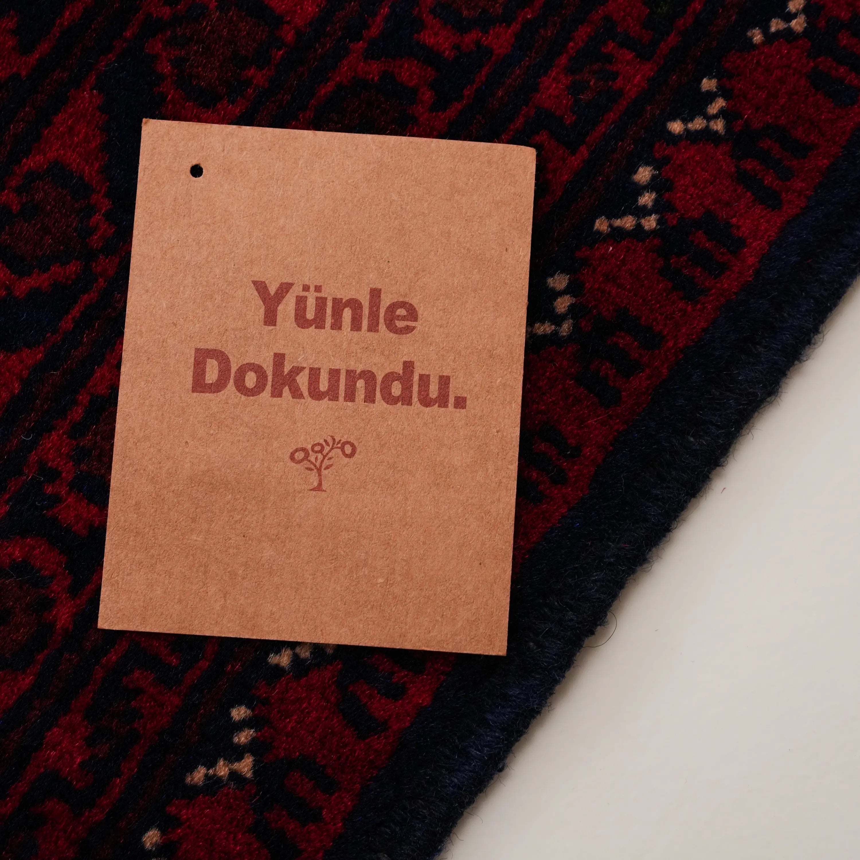 El Dokuma Yün Afgan Desenli Bordo Yün Khamyap Halı