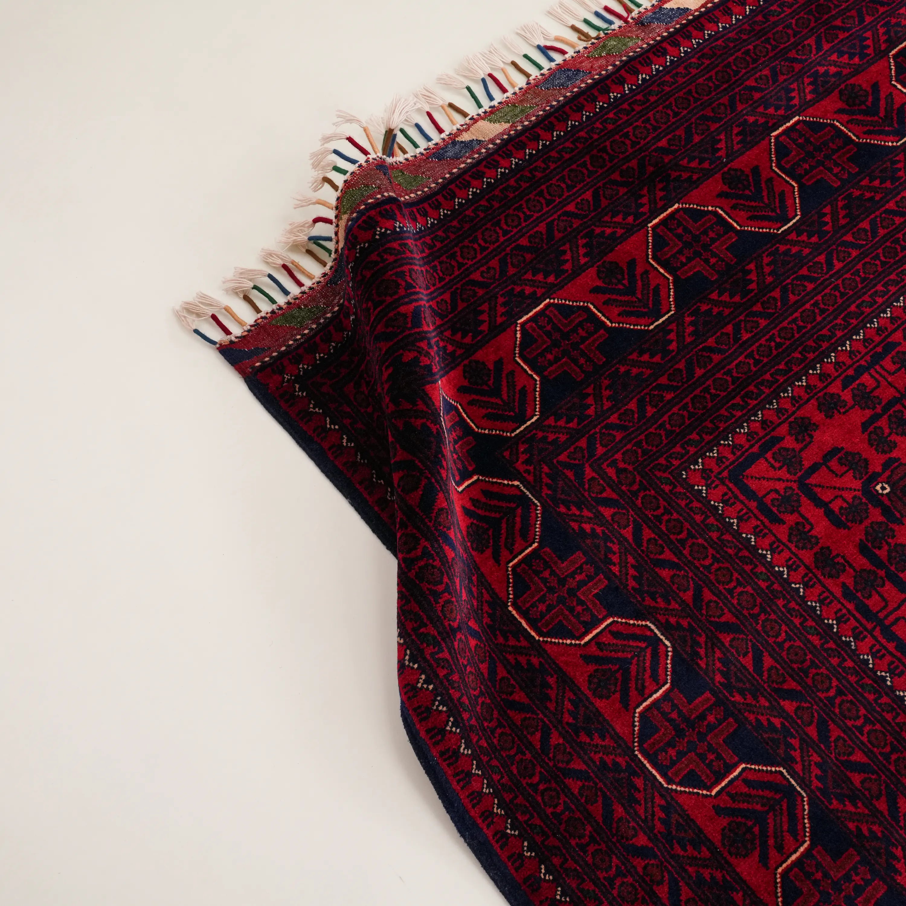 El Dokuma Yün Afgan Desenli Bordo Yün Khamyap Halı