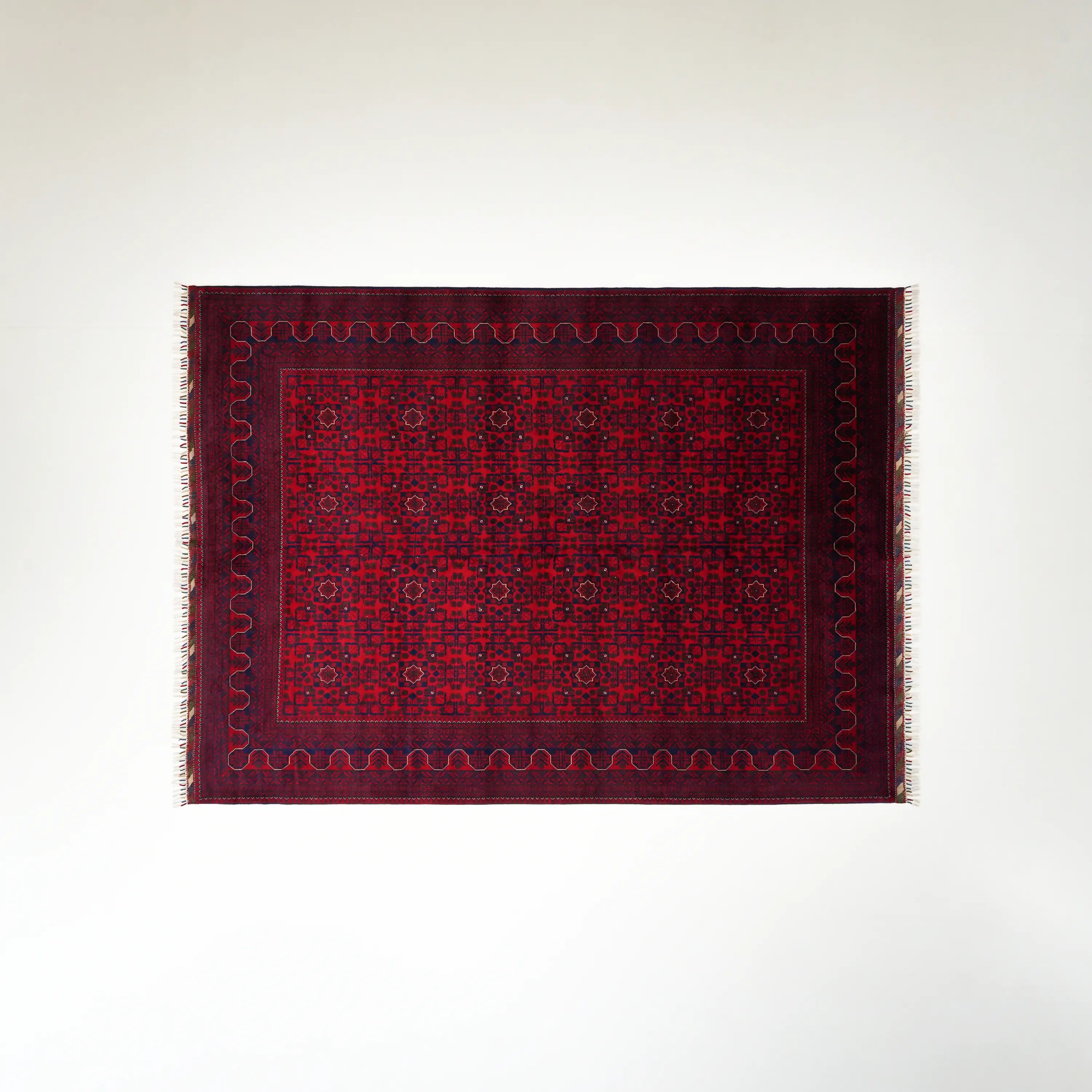 El Dokuma Yün Afgan Desenli Bordo Yün Khamyap Halı