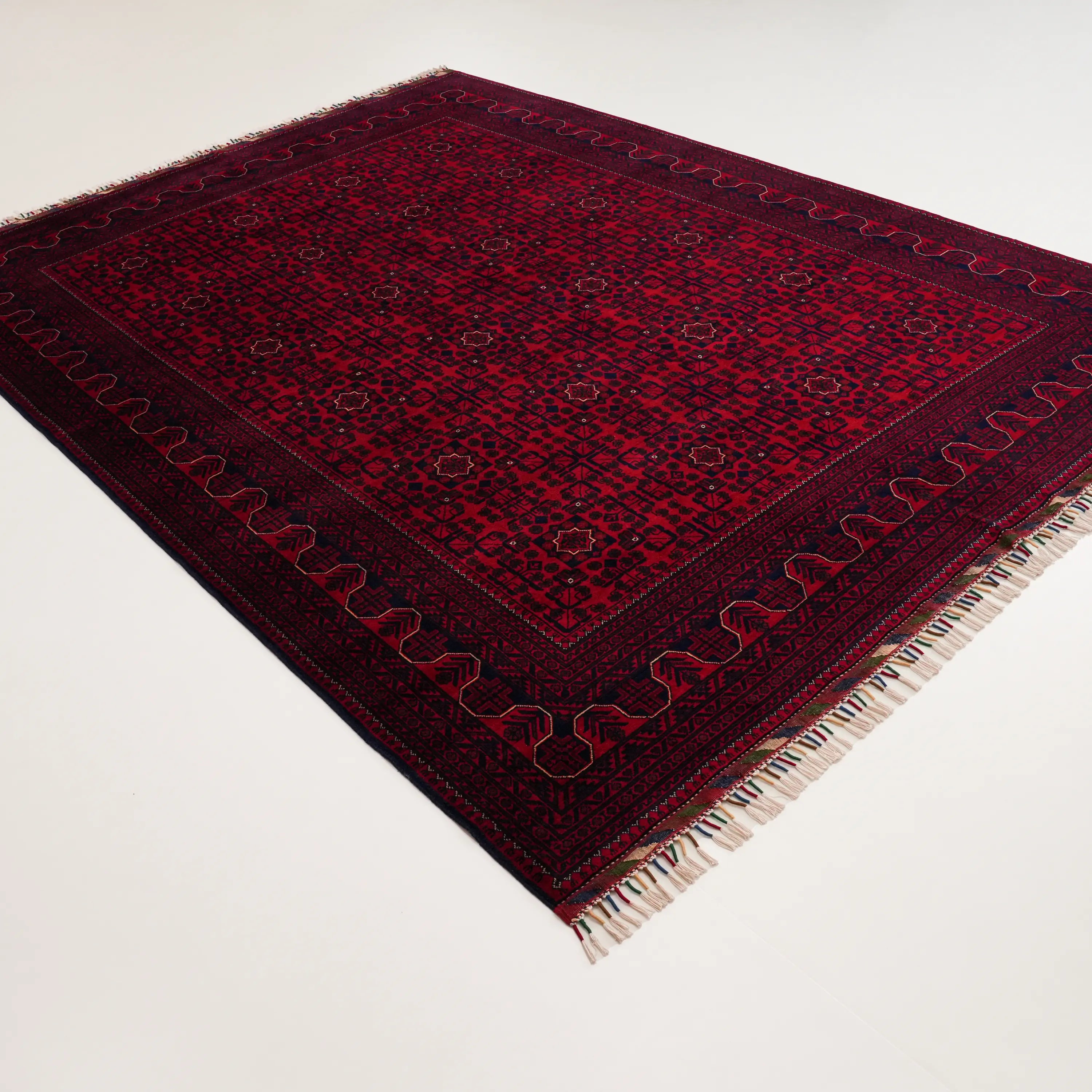 El Dokuma Yün Afgan Desenli Bordo Yün Khamyap Halı