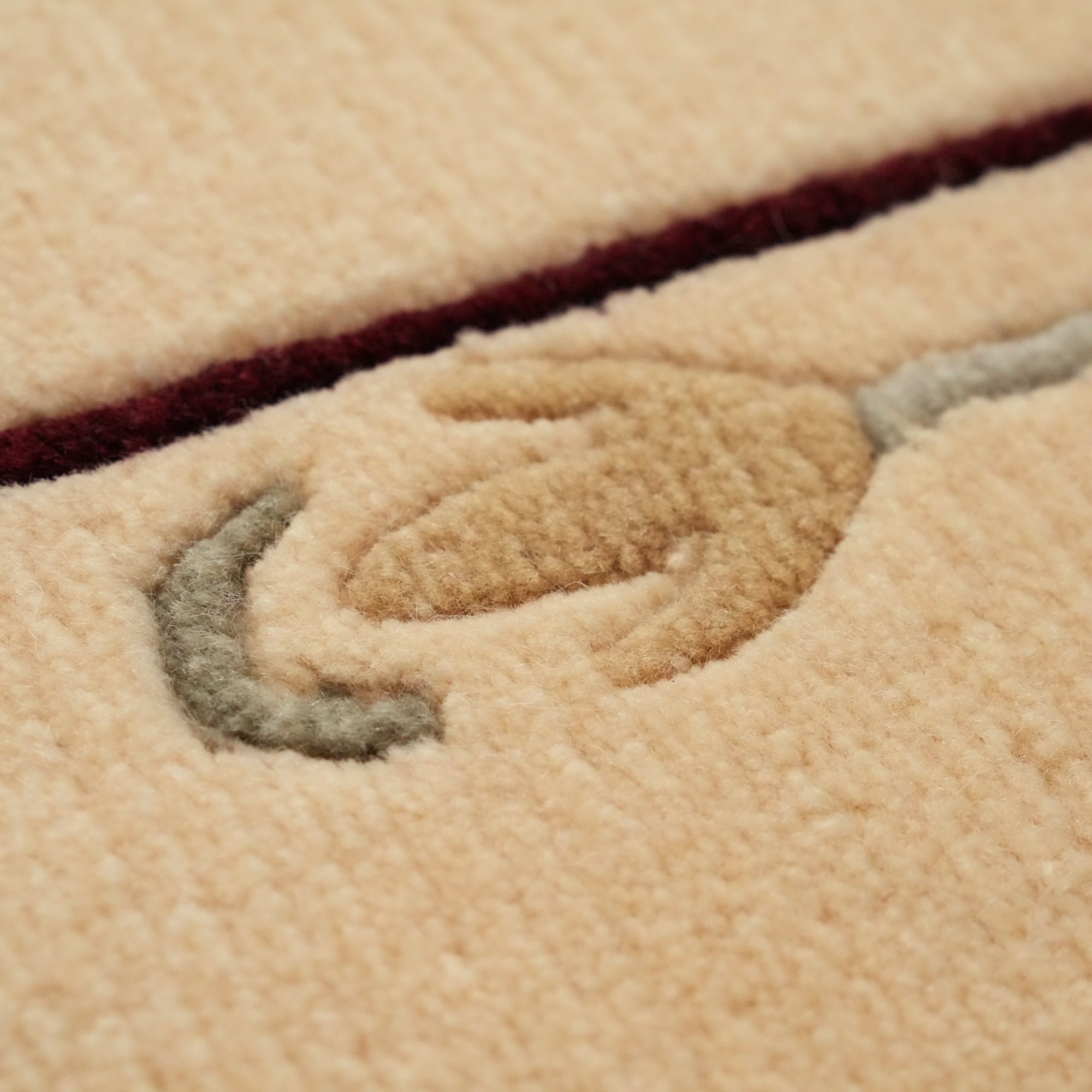 El Dokuma Yün Çerçeve Desenli Krem Halı