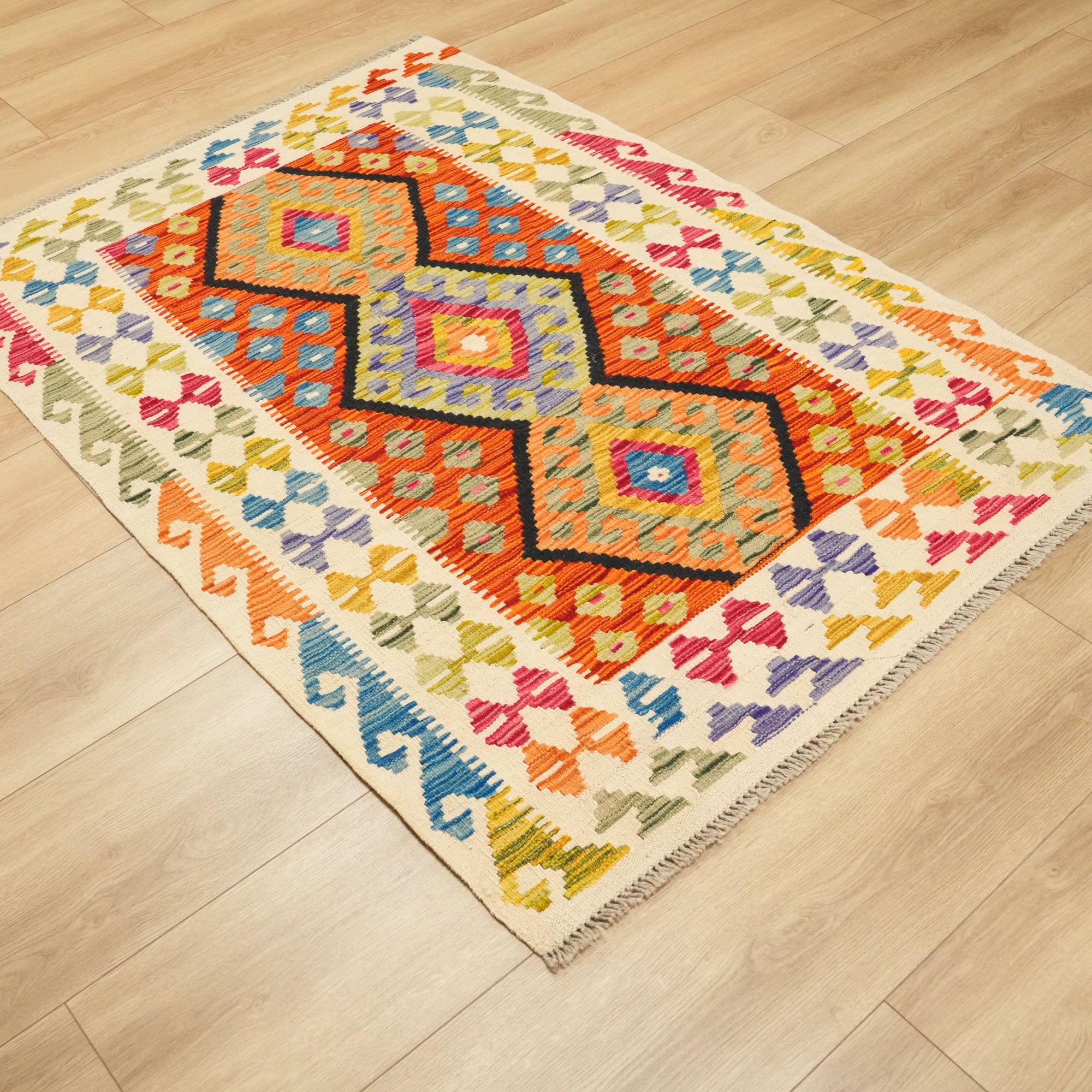 El Dokuma Yün Otantik Desenli Rengarenk Etnik Kilim