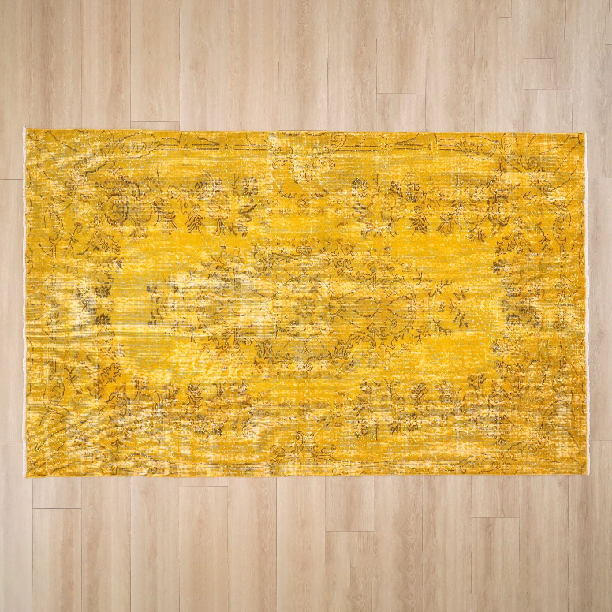 Hand Woven Wool Vintage Patterned Yellow Classic Carpet